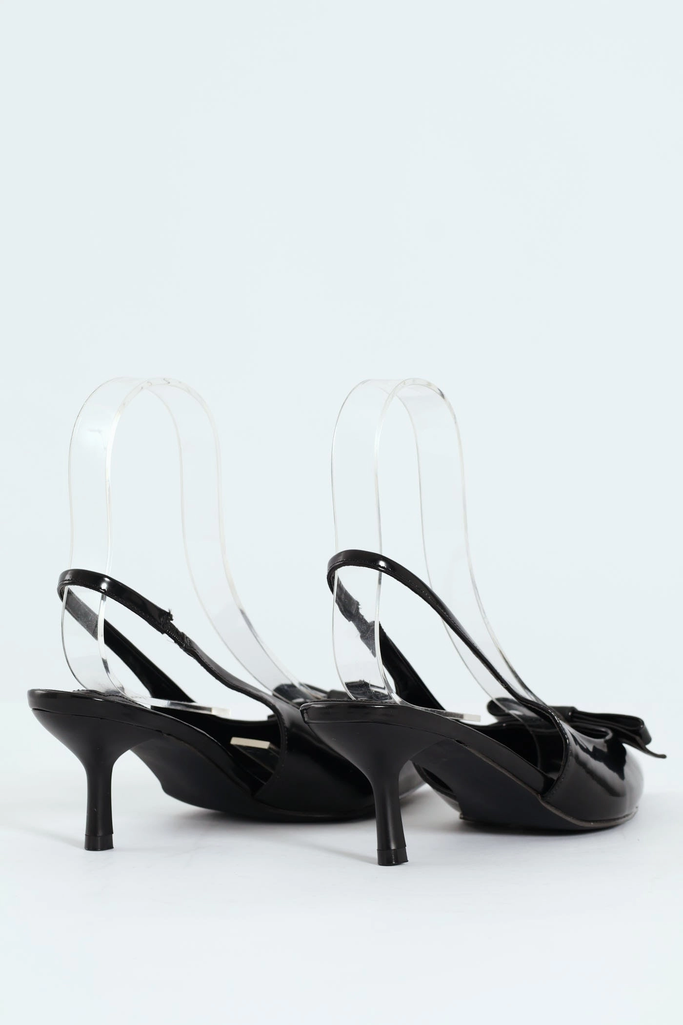 Kitten Slingback Heel With Slim Bow - Black