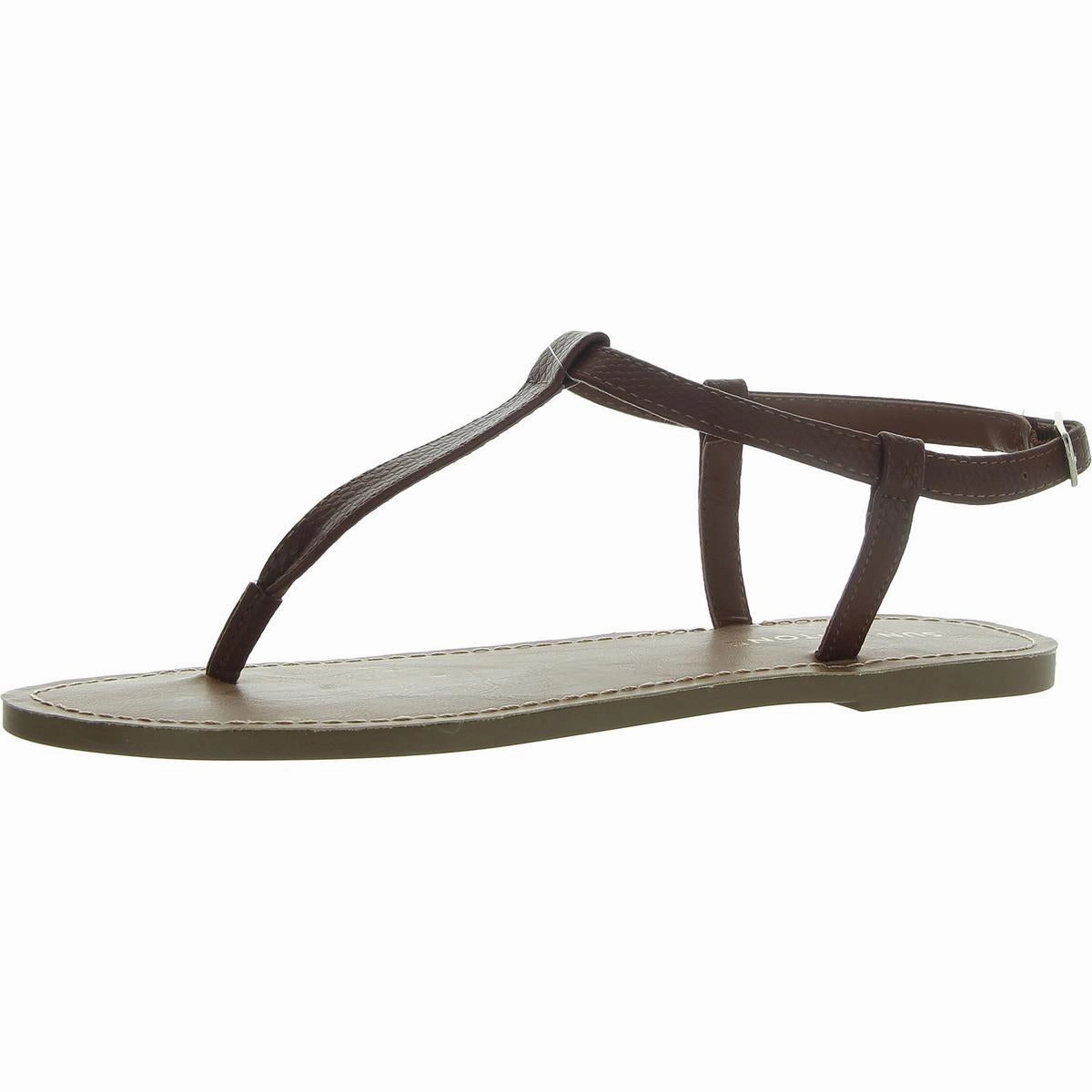 Krisleyy Womens Embossed Slingback T-Strap Sandals