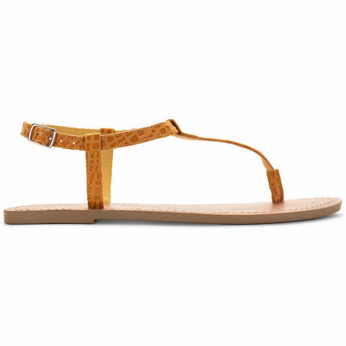 Krisleyy Womens Embossed Slingback T-Strap Sandals