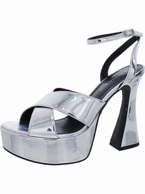 Loollaa Womens Patent Criss-Cross Platform Sandals
