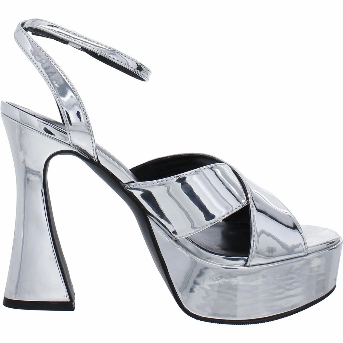 Loollaa Womens Patent Criss-Cross Platform Sandals