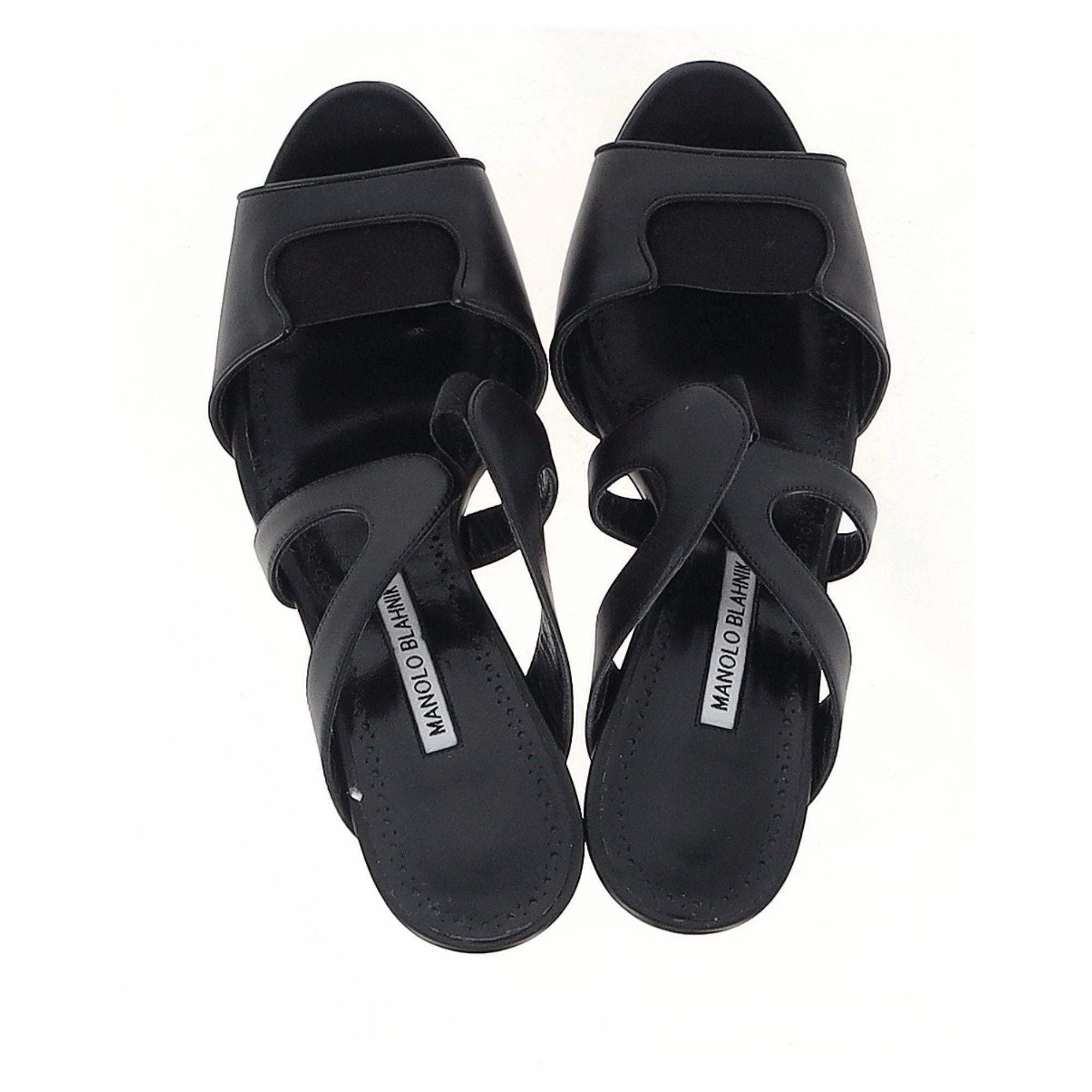 Manolo Blahnik Abeba Heeled Mule Sandals in Black Leather