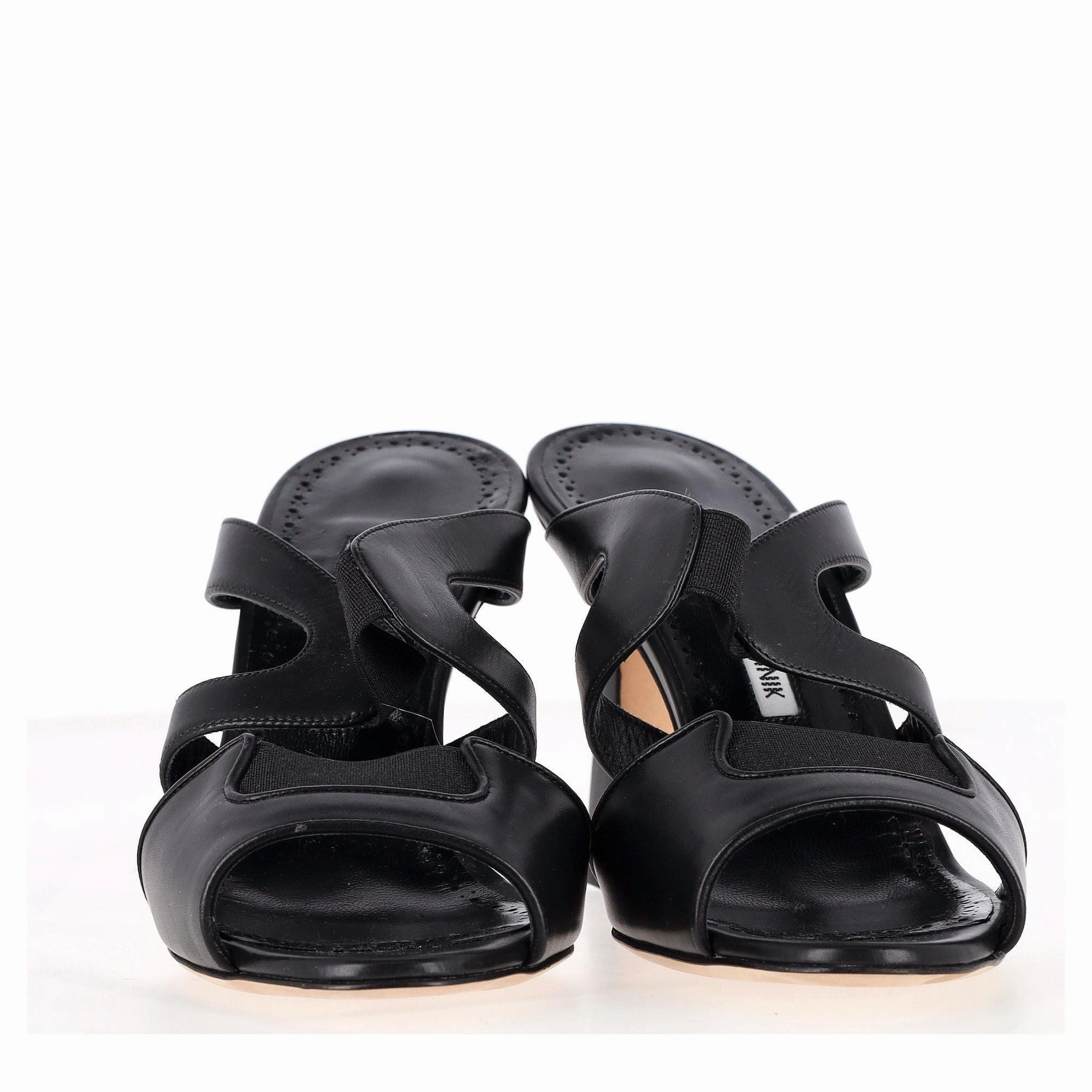 Manolo Blahnik Abeba Heeled Mule Sandals in Black Leather