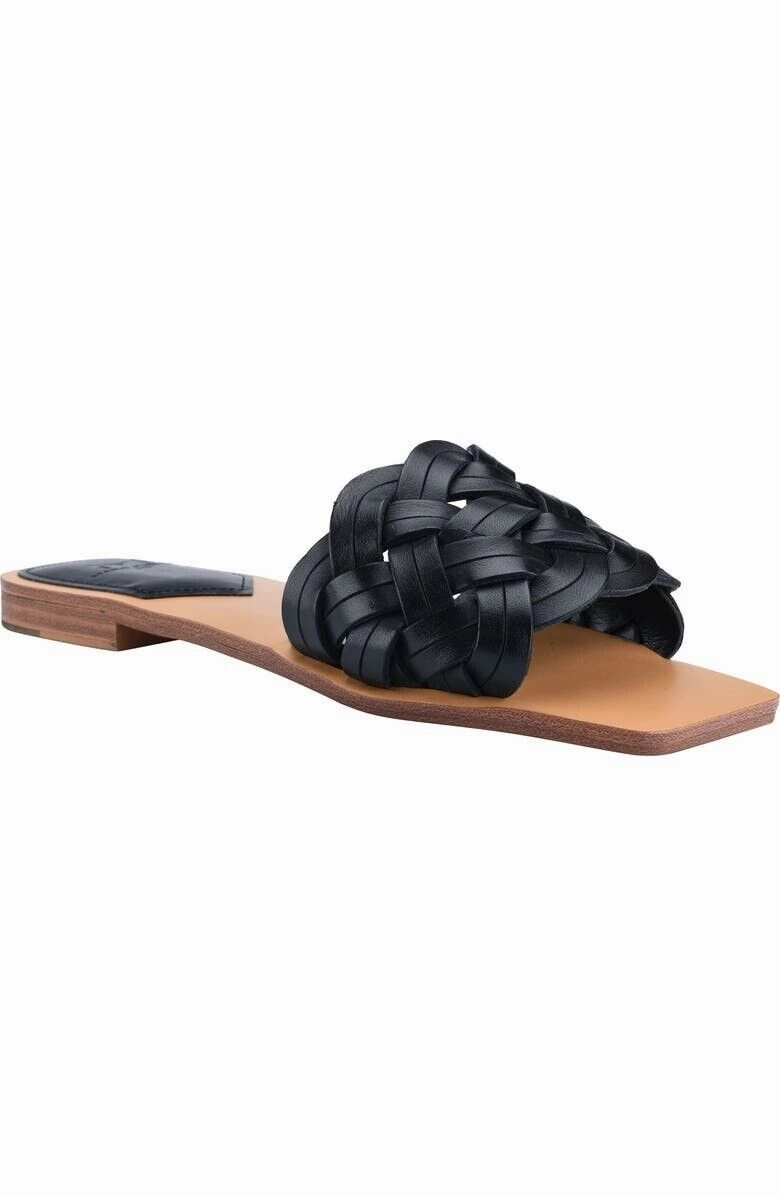 Marc Fisher LTD Rebecca Sandal Women's 8.5 Black Leather Square Toe Slide KHD728