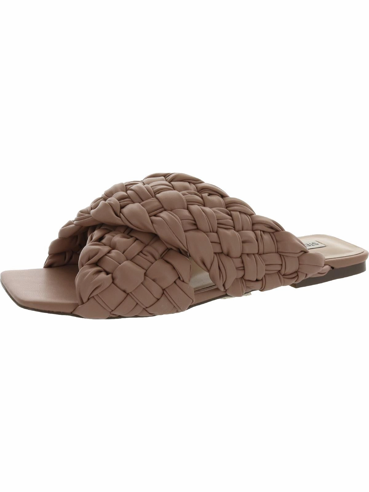 Marina Womens Faux Leather Square Toe Flat Sandals