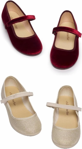 Mary Jane Shoes for Girls  Classic & Comfortable Dress Shoes for Toddlers & Kids  Perfect Flats for School, Play, and Special Occasions  Burgundy & Shimmer Gold Size 4 Toddler