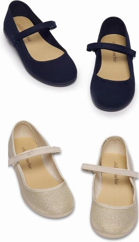Mary Jane Shoes for Girls  Classic & Comfortable Dress Shoes for Toddlers & Kids  Perfect Flats for School, Play, and Special Occasions  Navy Blue & Shimmer Gold Size 4 Toddler