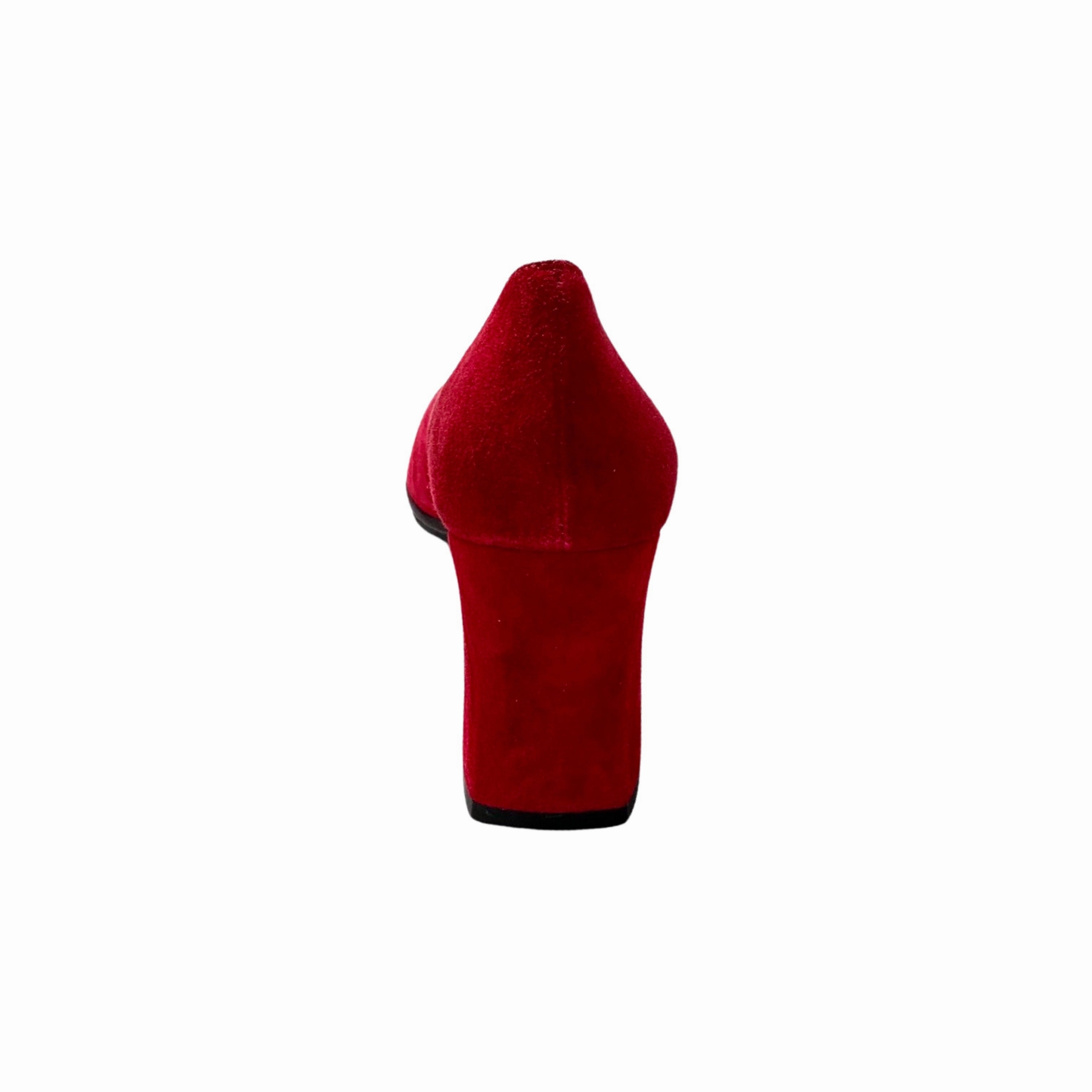 Masana Lip Red Suede Block Heel Pump
