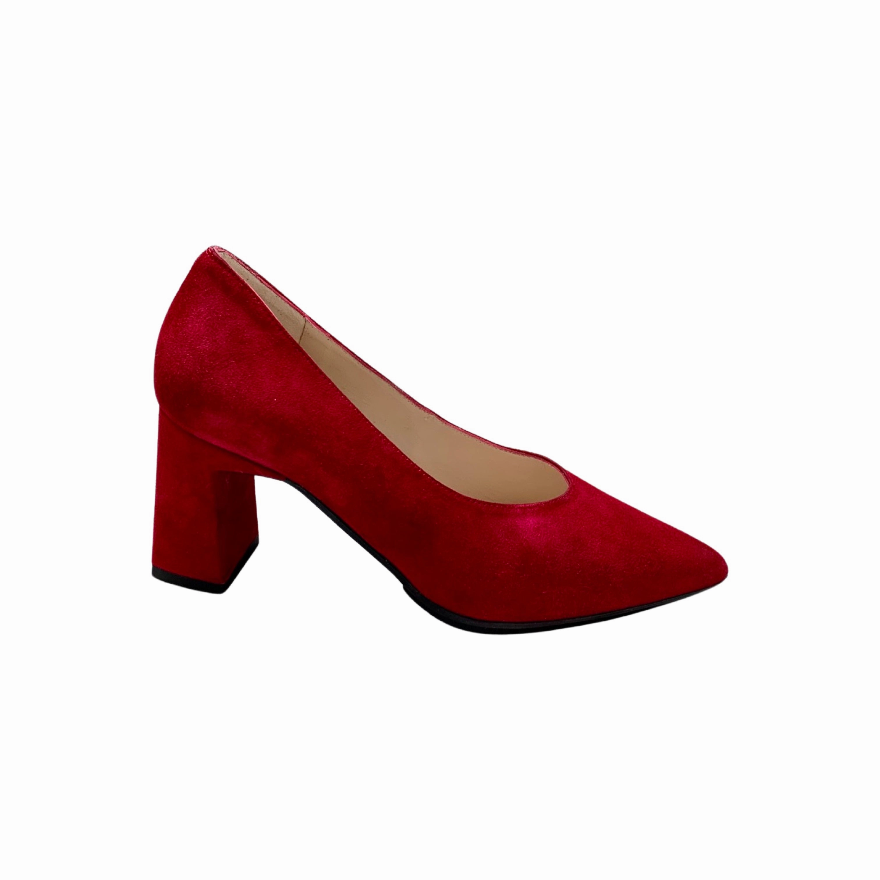 Masana Lip Red Suede Block Heel Pump
