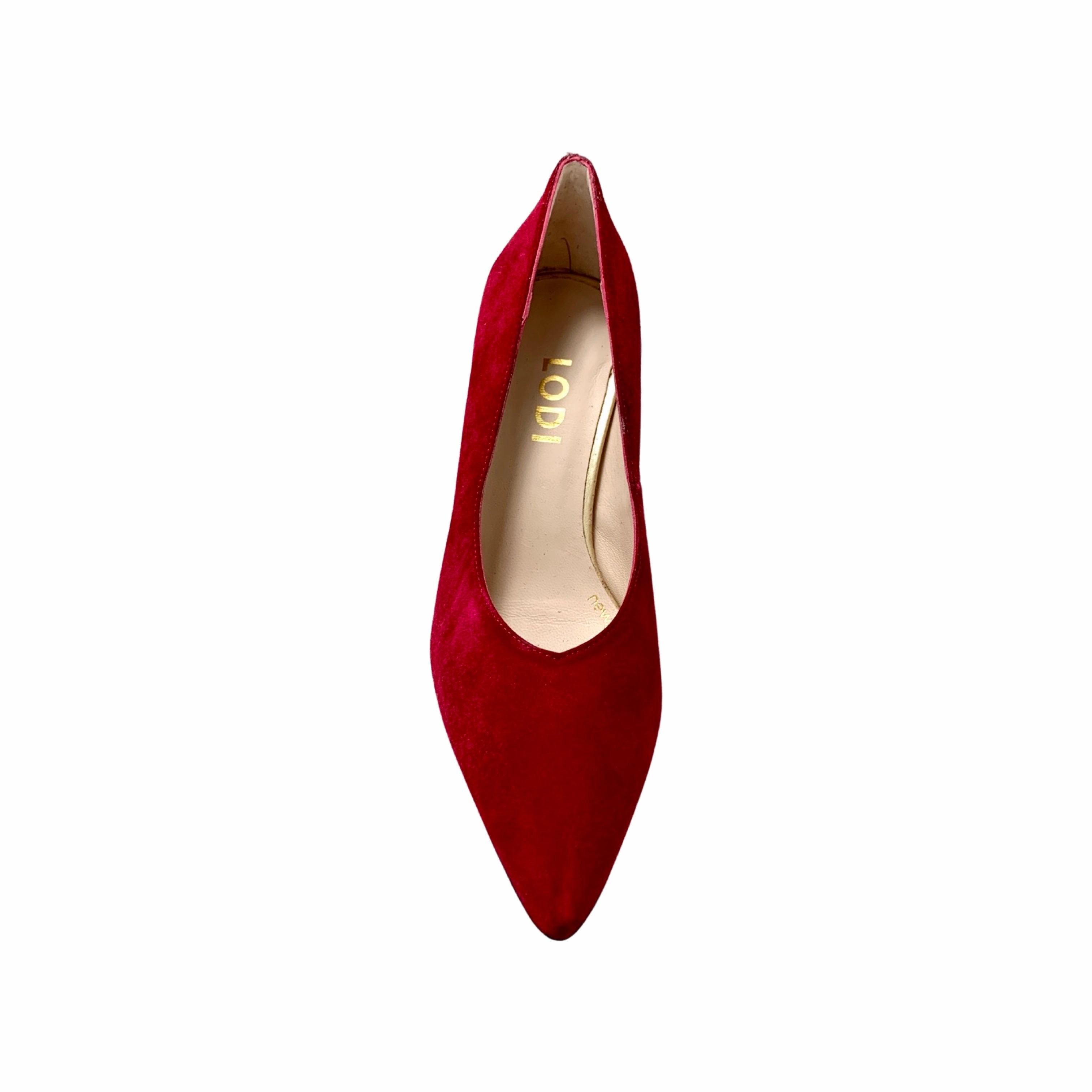 Masana Lip Red Suede Block Heel Pump