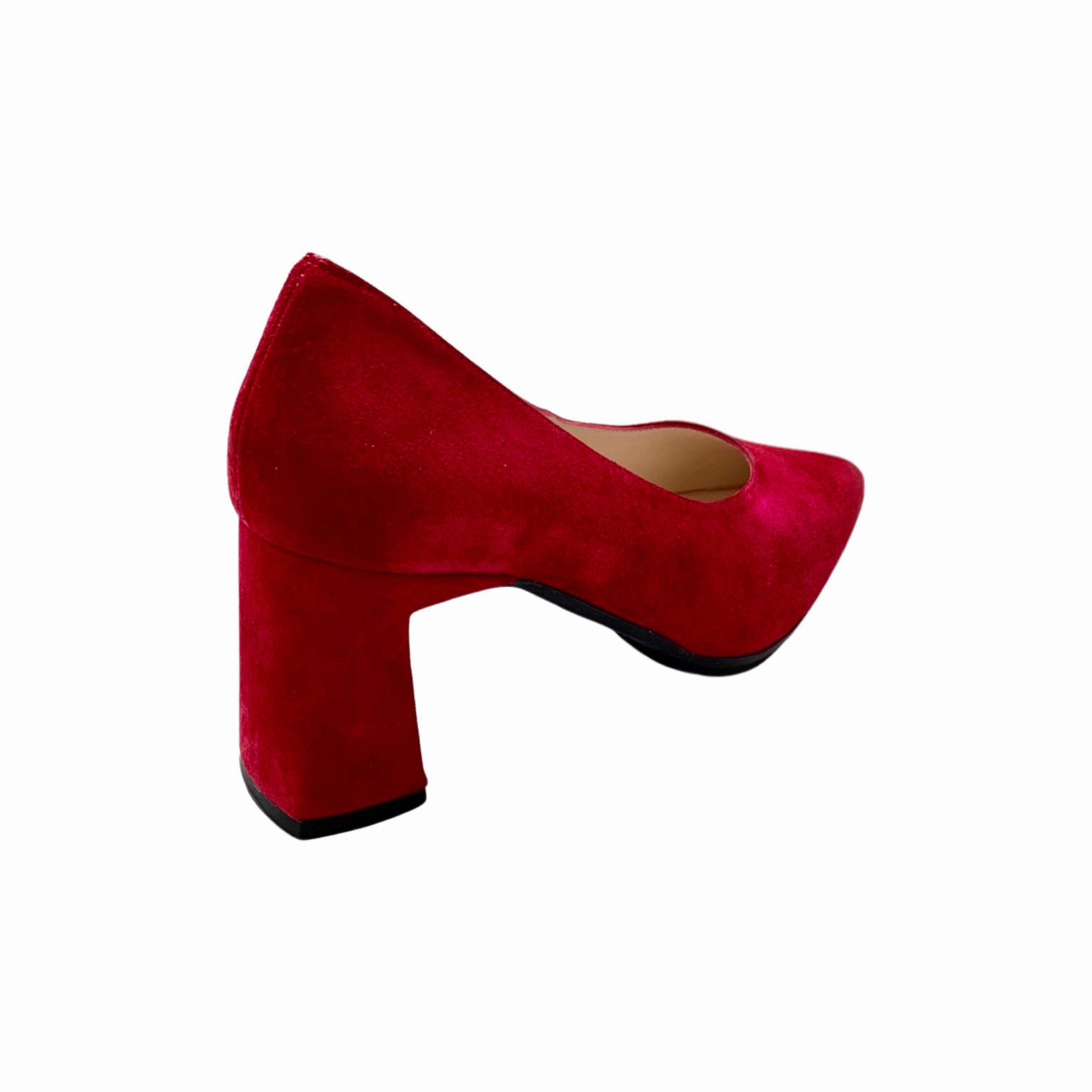 Masana Lip Red Suede Block Heel Pump