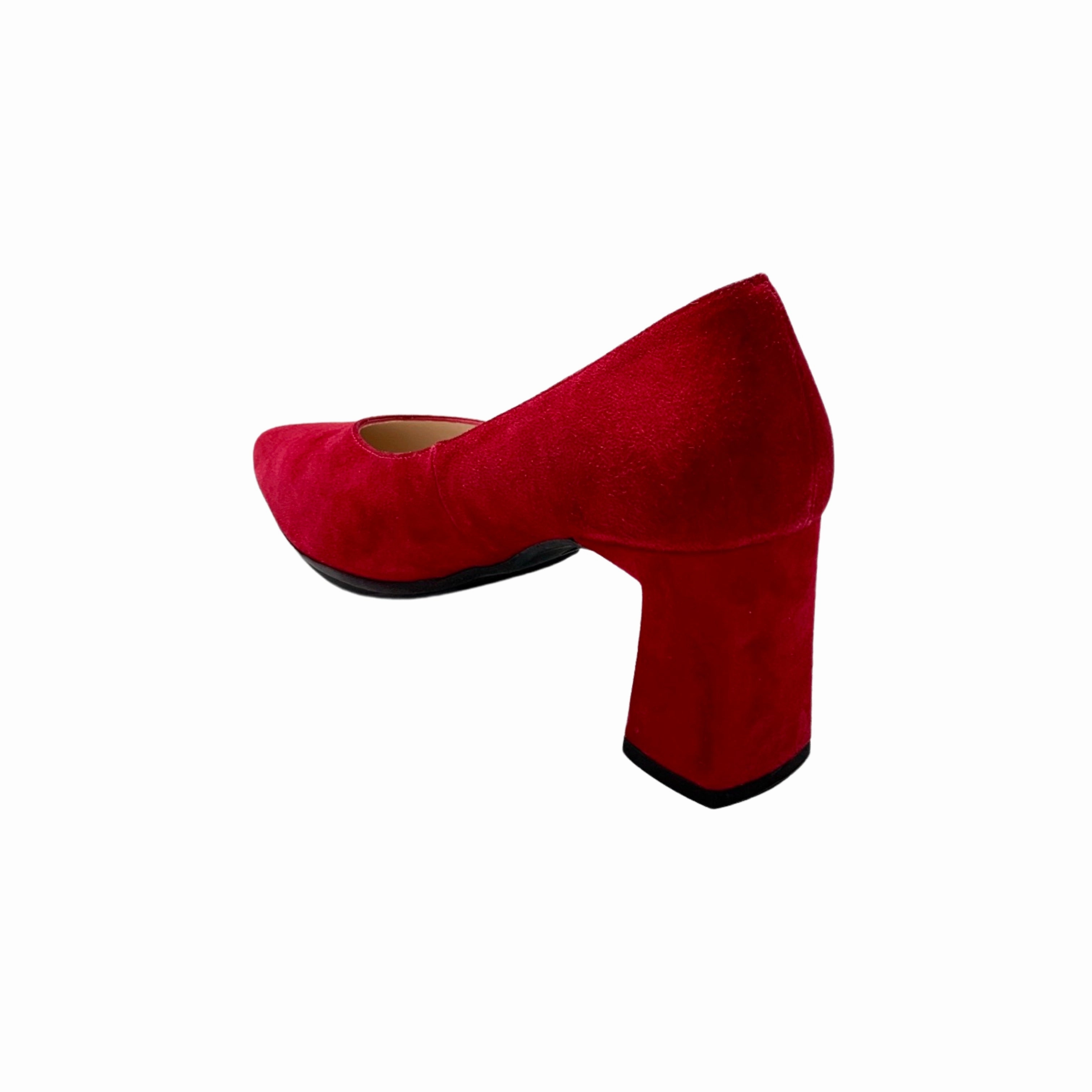 Masana Lip Red Suede Block Heel Pump