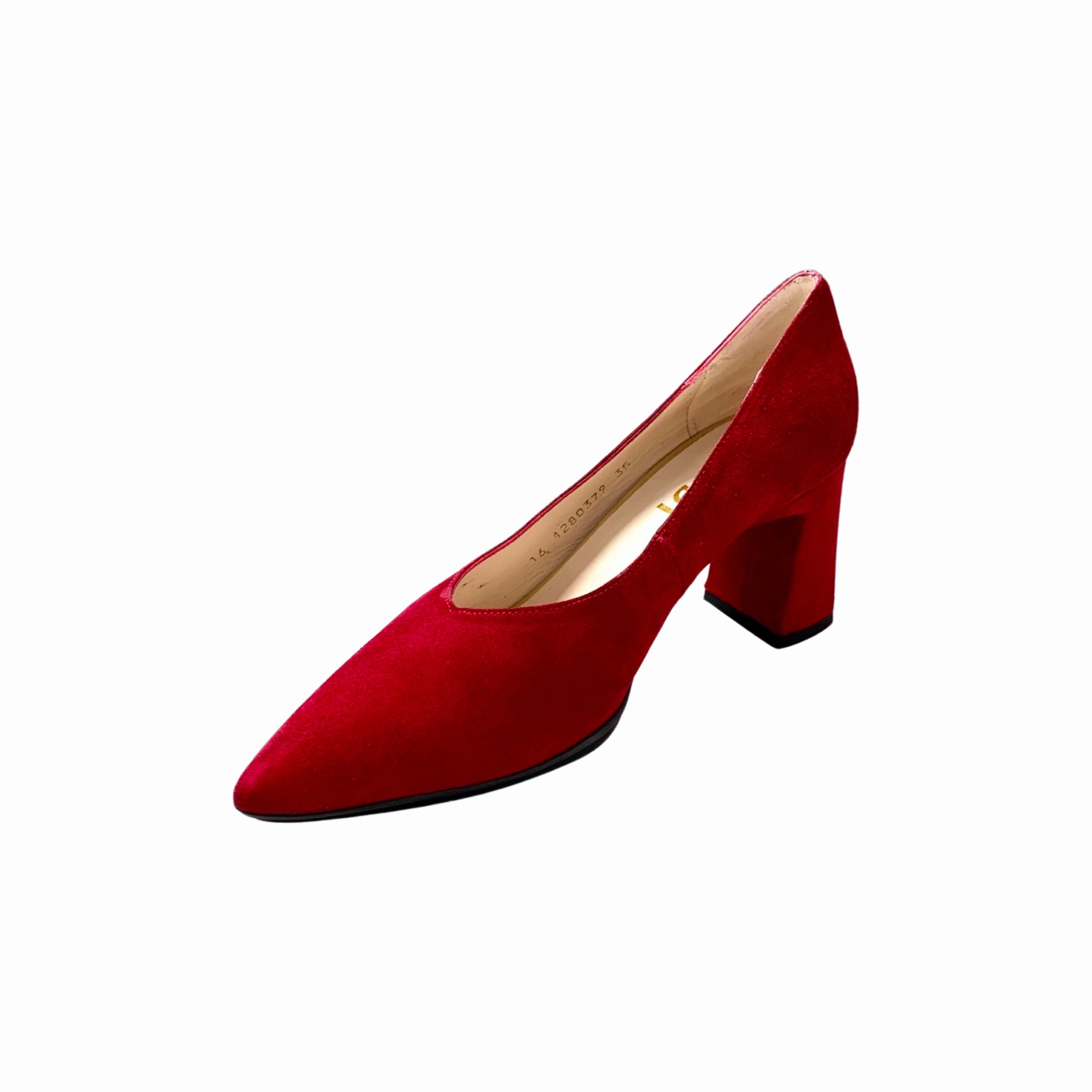 Masana Lip Red Suede Block Heel Pump