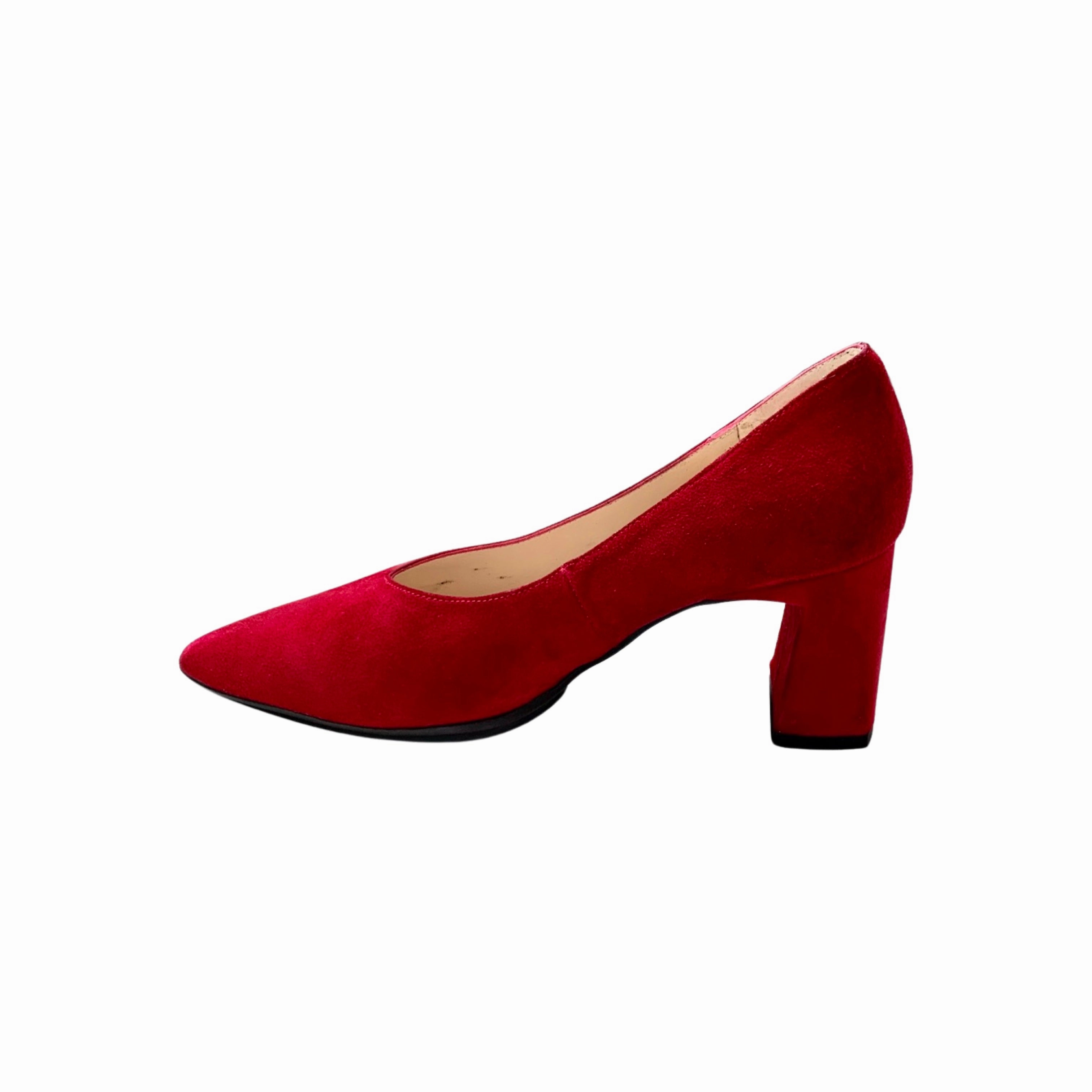 Masana Lip Red Suede Block Heel Pump