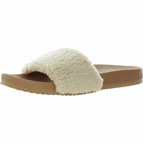 Montrose Womens Mixed Media Faux Fur Slide Sandals