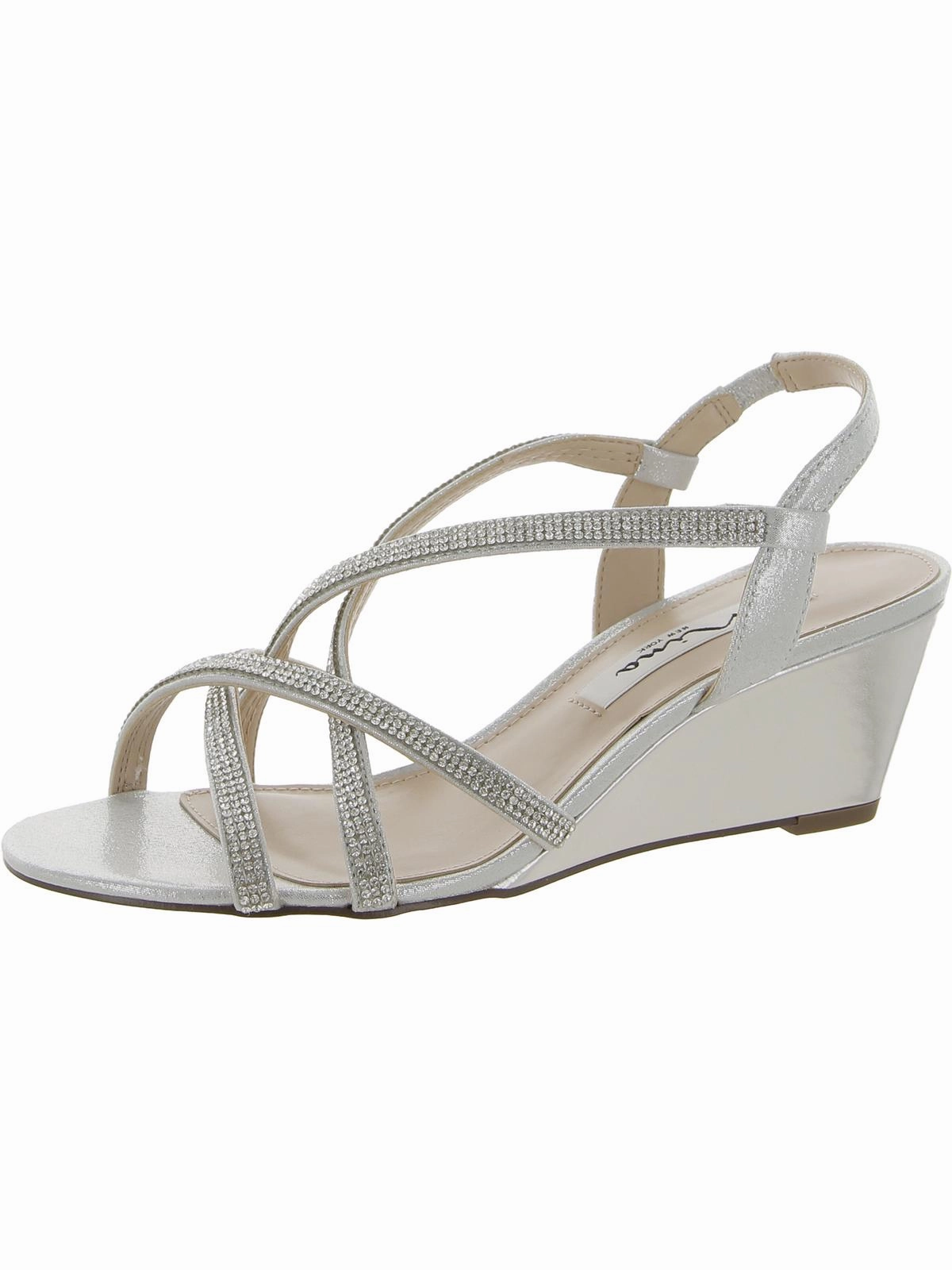 Nadette Womens Strappy Rhinestone Wedge Sandals