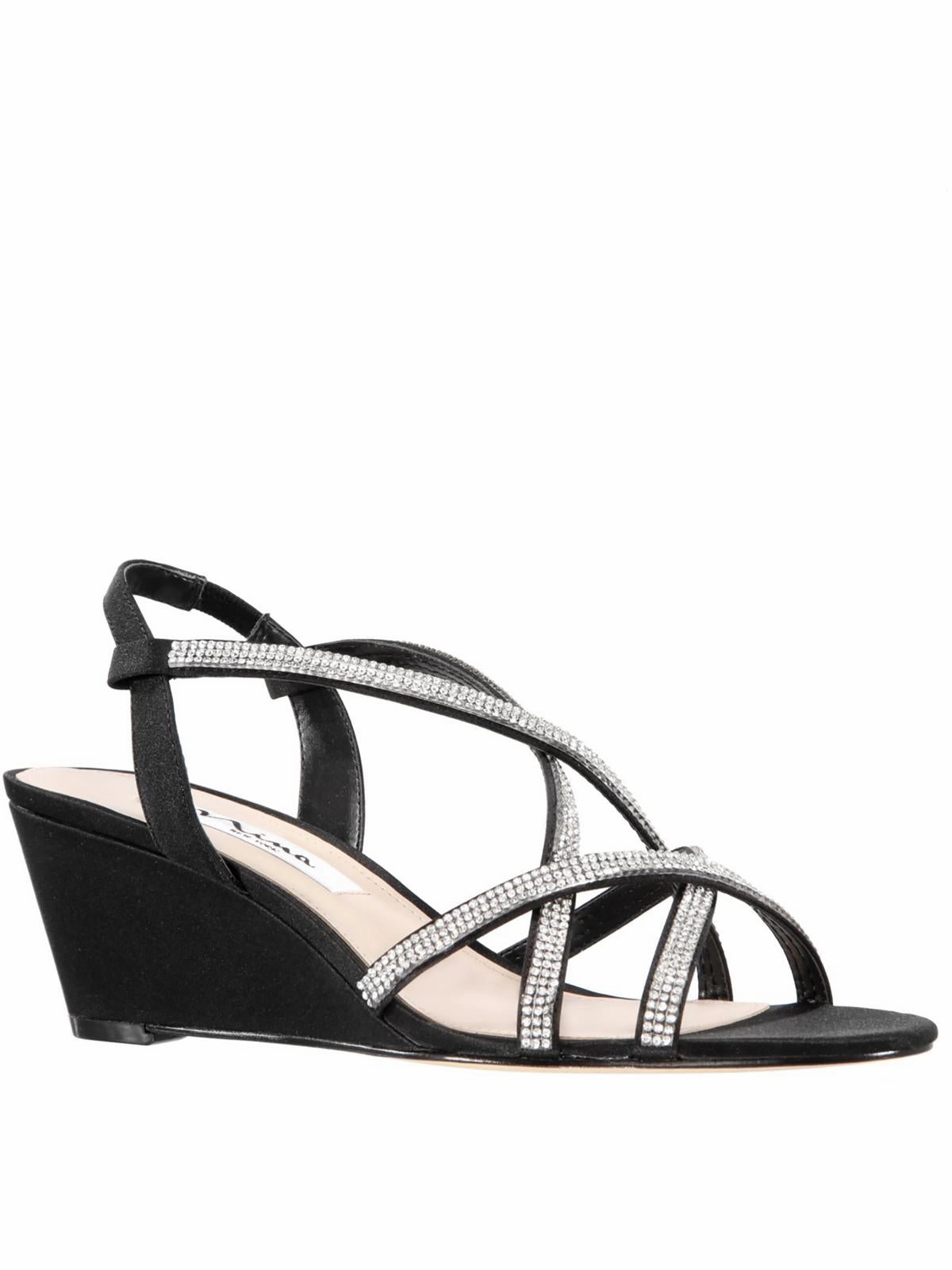 Nadette Womens Strappy Rhinestone Wedge Sandals