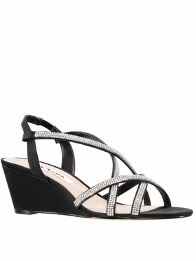 Nadette Womens Strappy Rhinestone Wedge Sandals