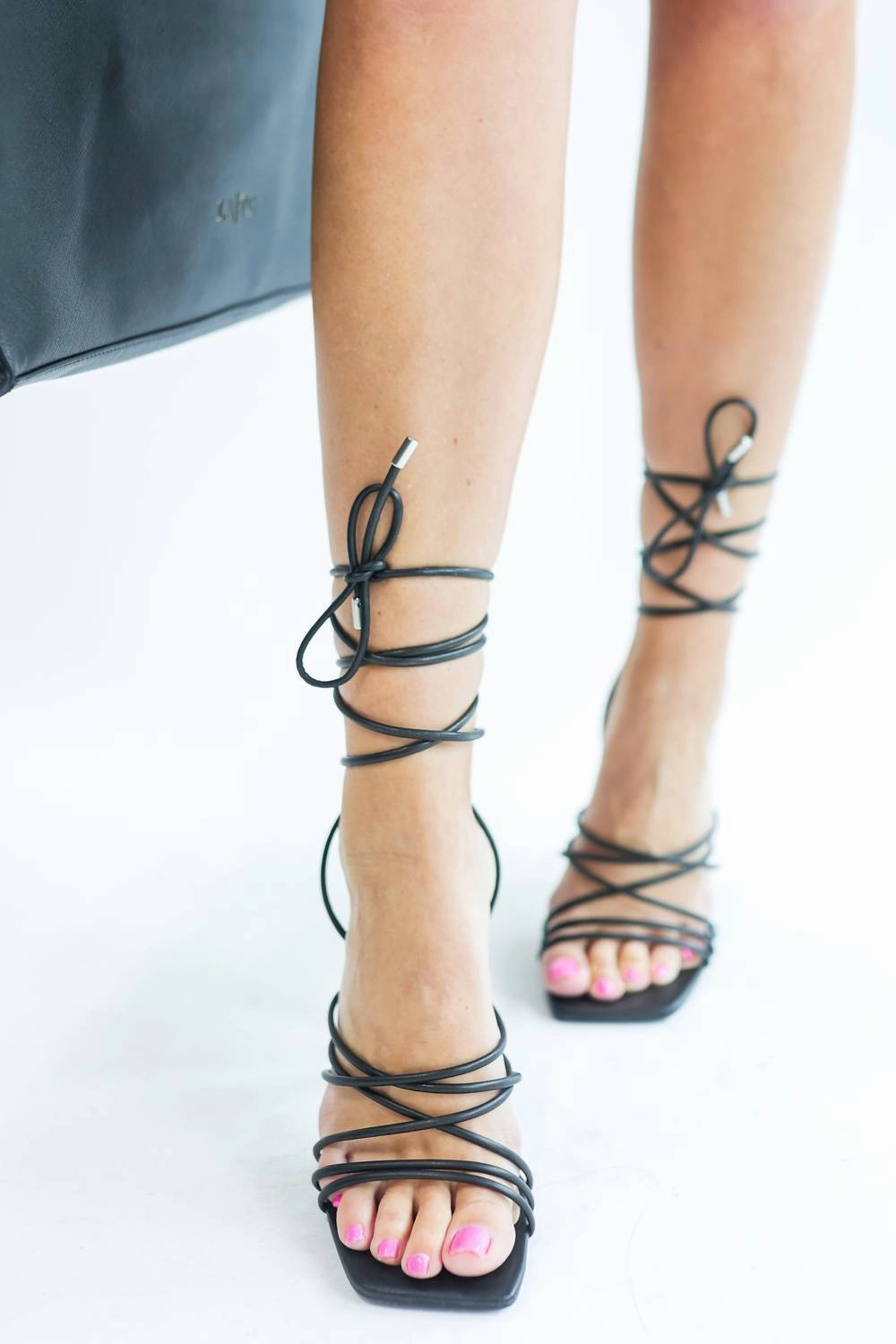 Natalie Lace-Up Heeled Sandal In Black