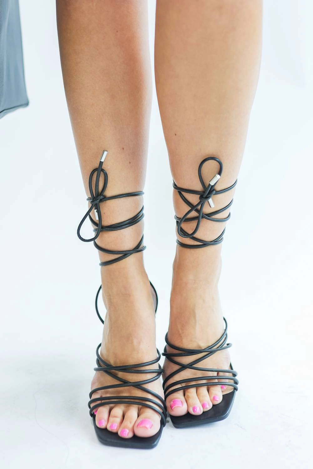 Natalie Lace-Up Heeled Sandal In Black