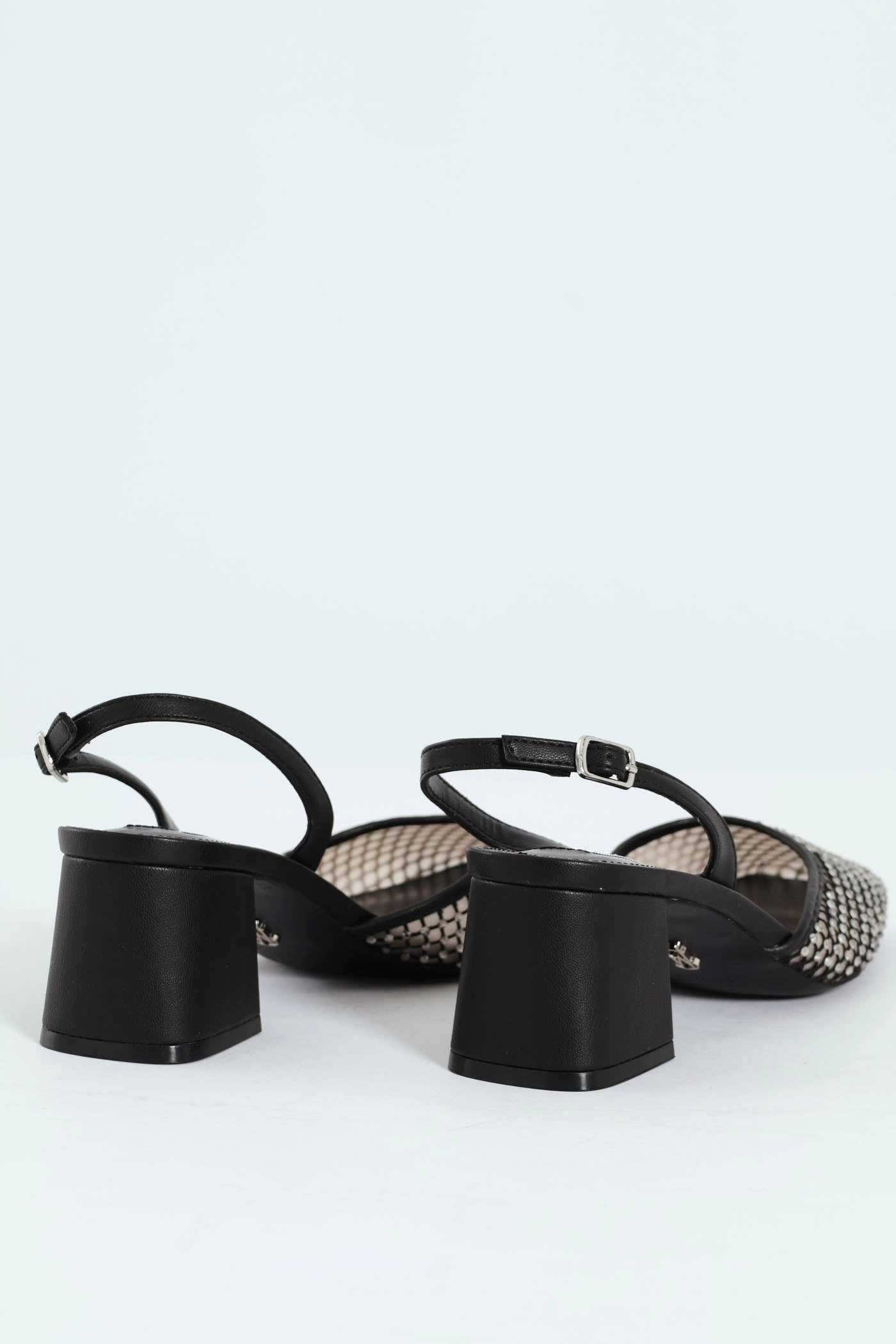 Network Mesh Almond Toe Slingback Block Heel - Black