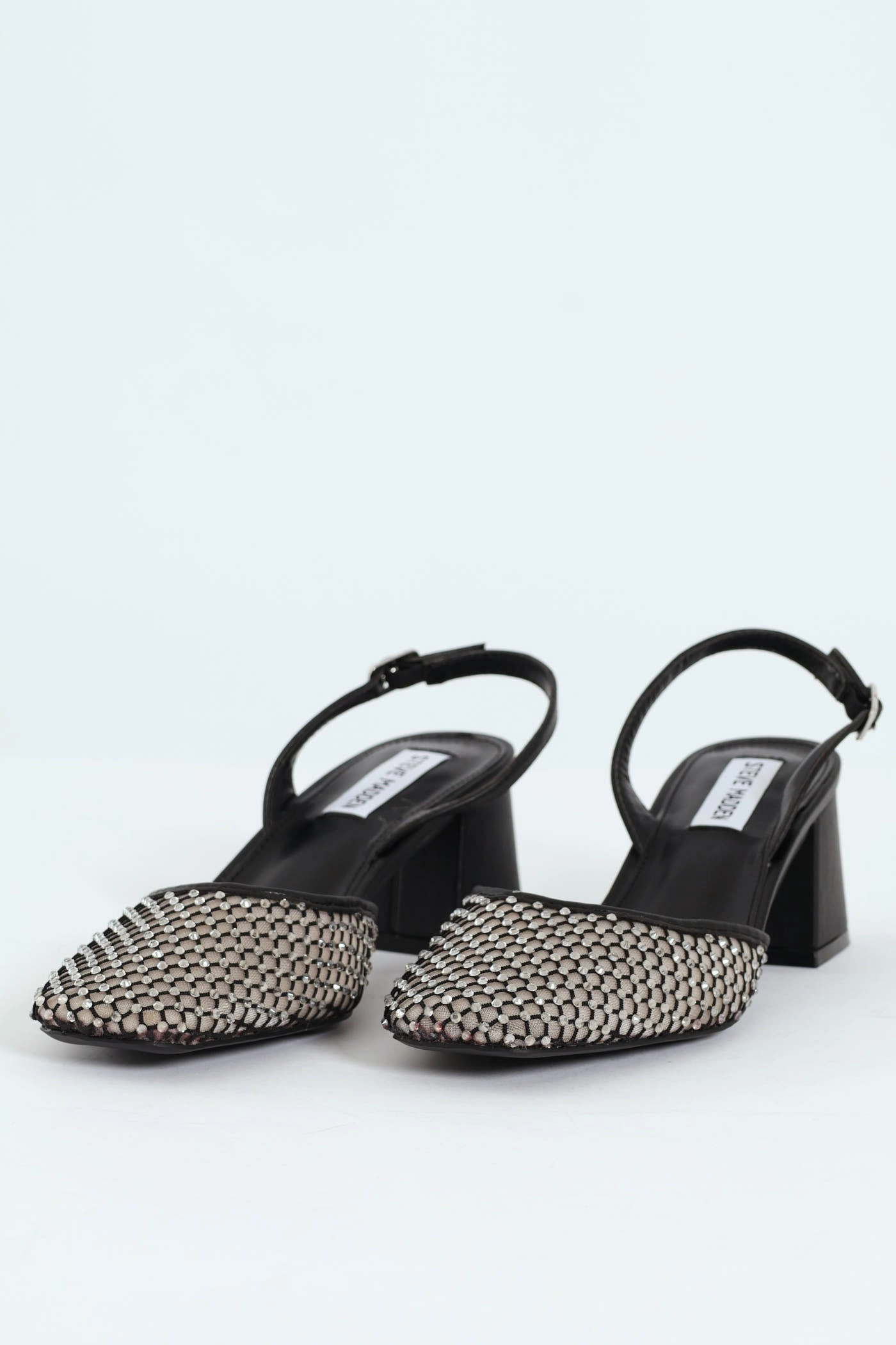 Network Mesh Almond Toe Slingback Block Heel - Black