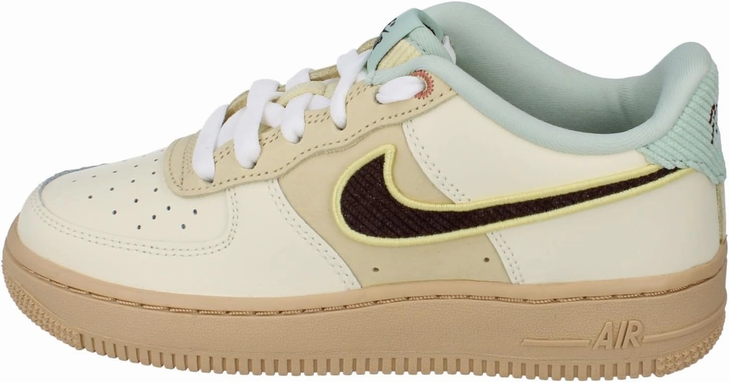 Nike Air Force 1 LV8 Big Kids' Shoes (HQ3473-122, Coconut Milk/Sesame/Seafoam/Baroque Brown)