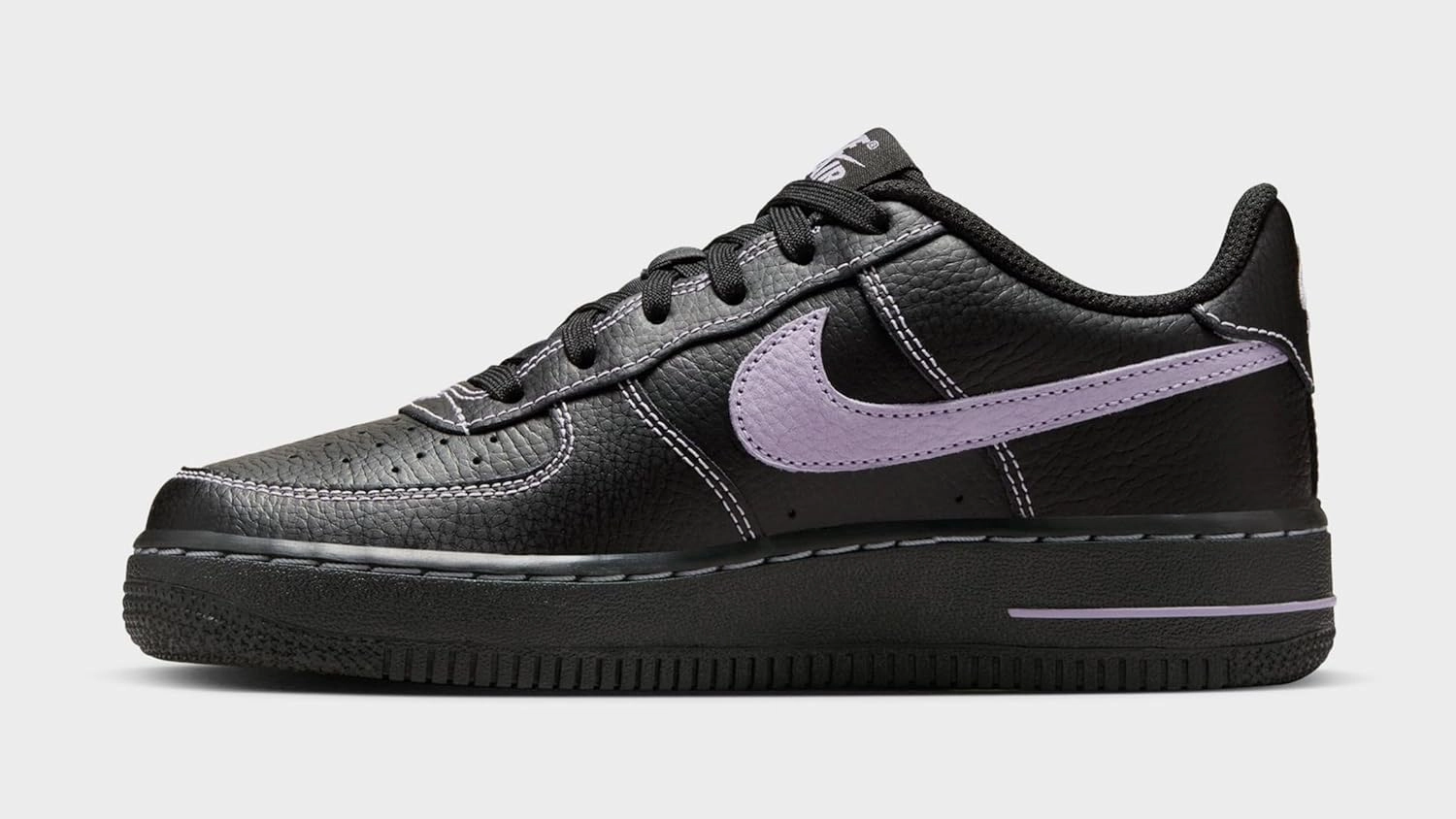 Nike Air Force 1 LV8 Grade School Basketball Shoes (Black/Hydrangeas) (HJ4563-001, Black/Purple)