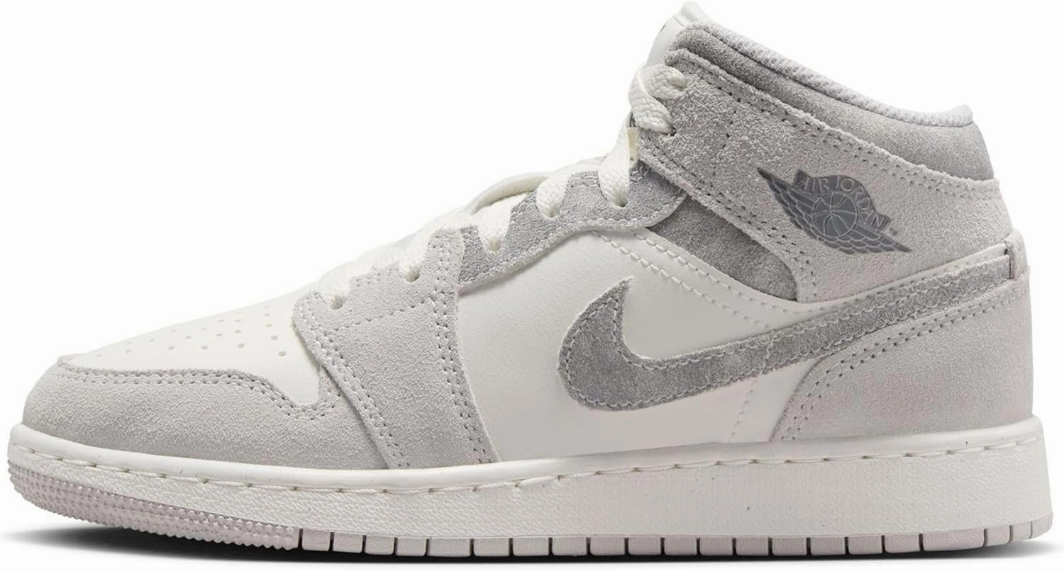 Nike Air Jordan 1 Mid SE Big Kids' Shoes (FQ8088-002, Neutral Grey/Sail/Smoke Grey)