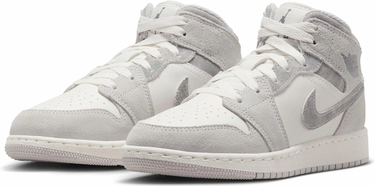 Nike Air Jordan 1 Mid SE Big Kids' Shoes (FQ8088-002, Neutral Grey/Sail/Smoke Grey)