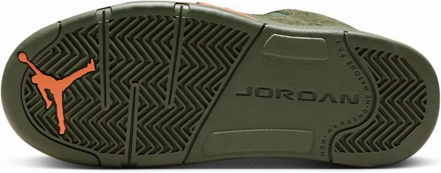 NIKE Preschool Air Jordan 5 Retro 'Olive' Army Olive/Solar Orange (440889 308) PS Little Kids Shoe, White/Gym Red-black