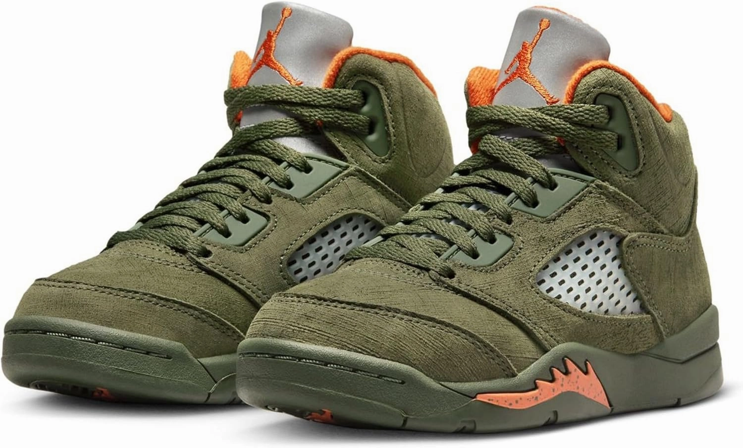 NIKE Preschool Air Jordan 5 Retro 'Olive' Army Olive/Solar Orange (440889 308) PS Little Kids Shoe, White/Gym Red-black