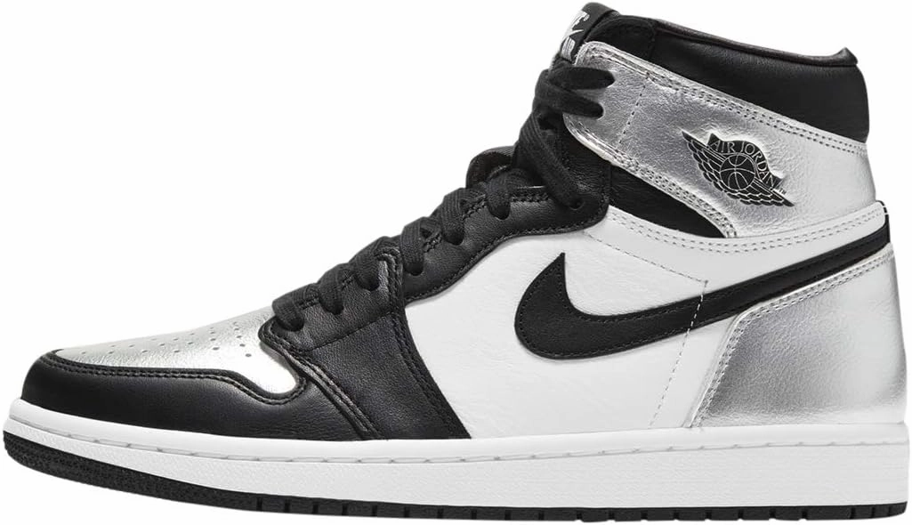 NIKE Women's Jordan 1 High Og Toe Metallic, Black Silver White Bl, 11