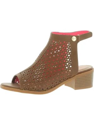 Nile Girls Laser Cut Faux Leather Block Heel