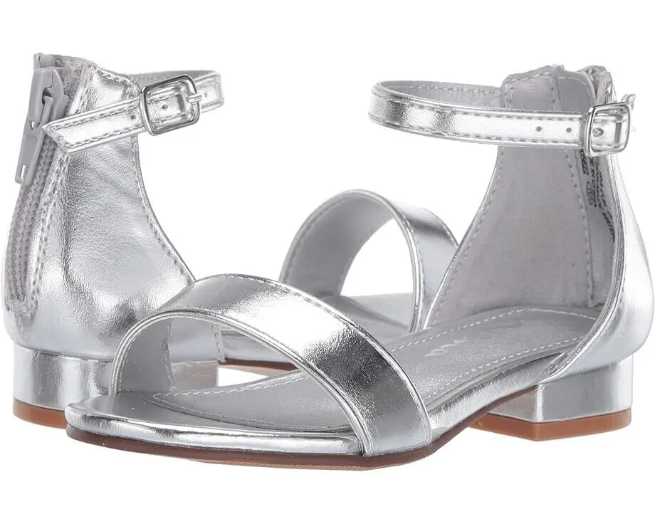 Nina Hidi-T Sandals Girls US 12 Silver Metallic Ankle Strap Block Heel FZP437