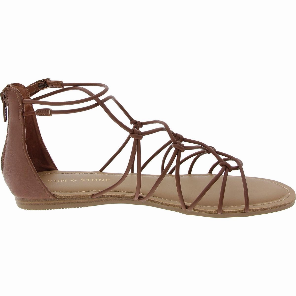 OKENNA Womens Laceless Faux Leather Strappy Sandals