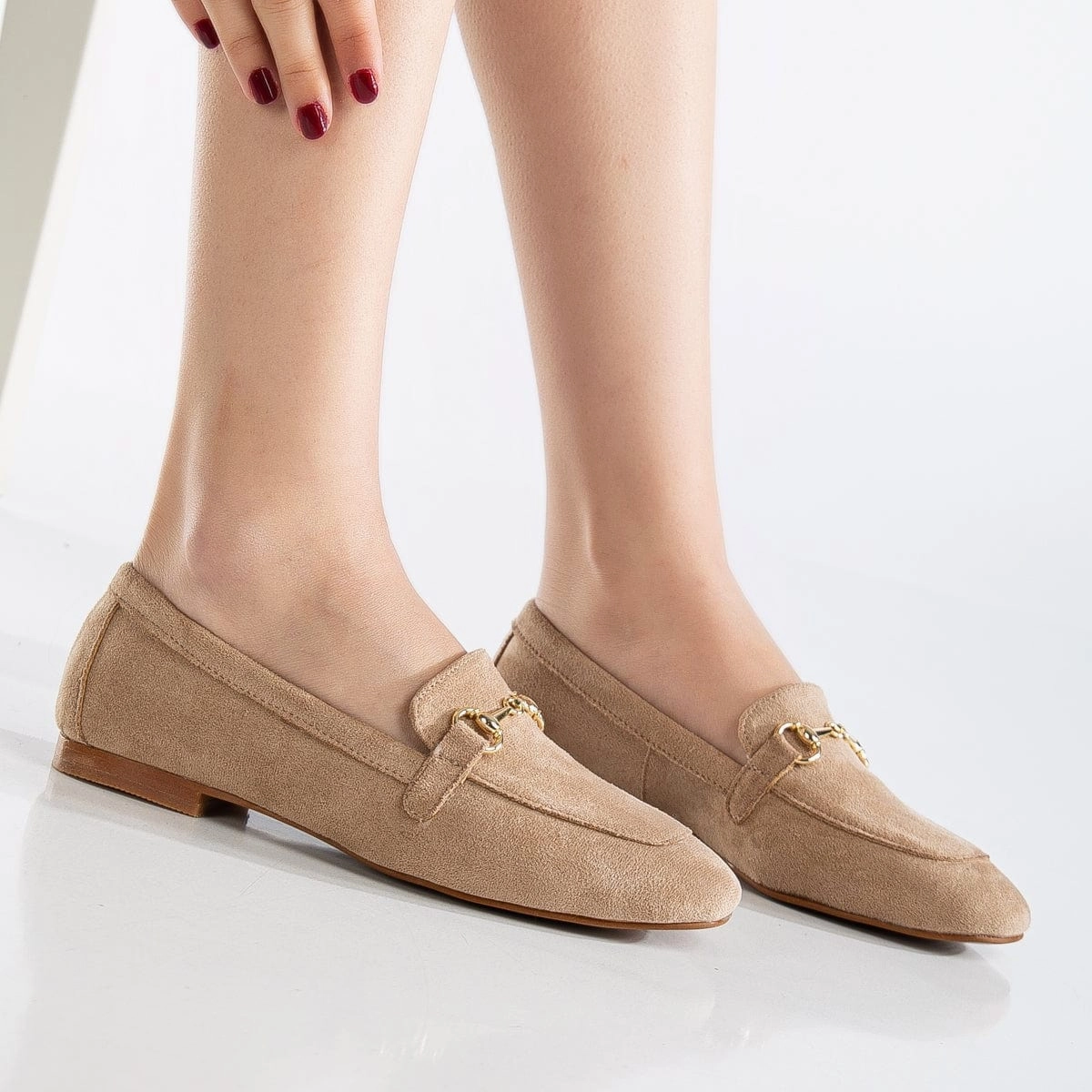 Olly Vegan Suede Horsebit Loafers | Dark Beige