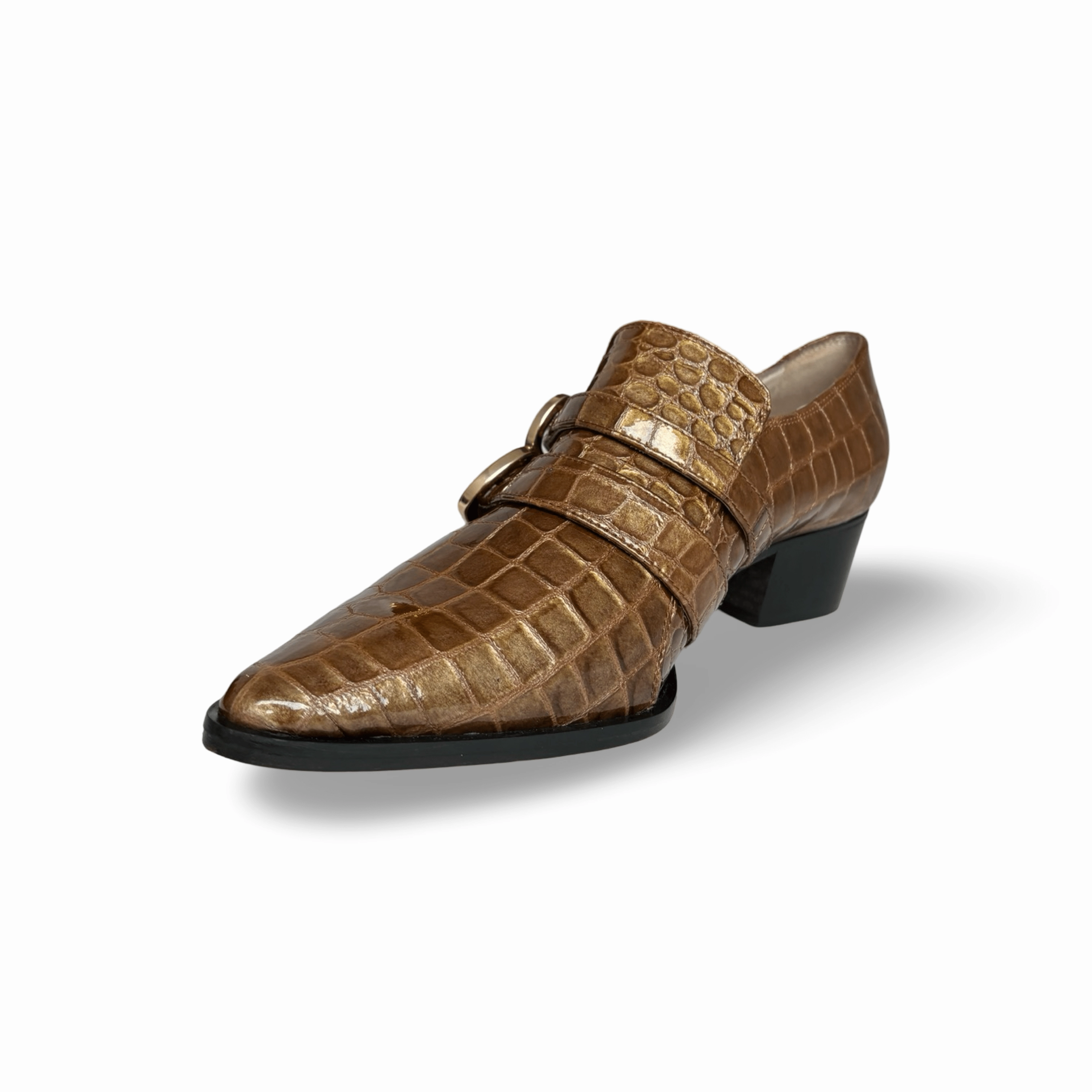 Palagio Patent Taupe Croc Buckle