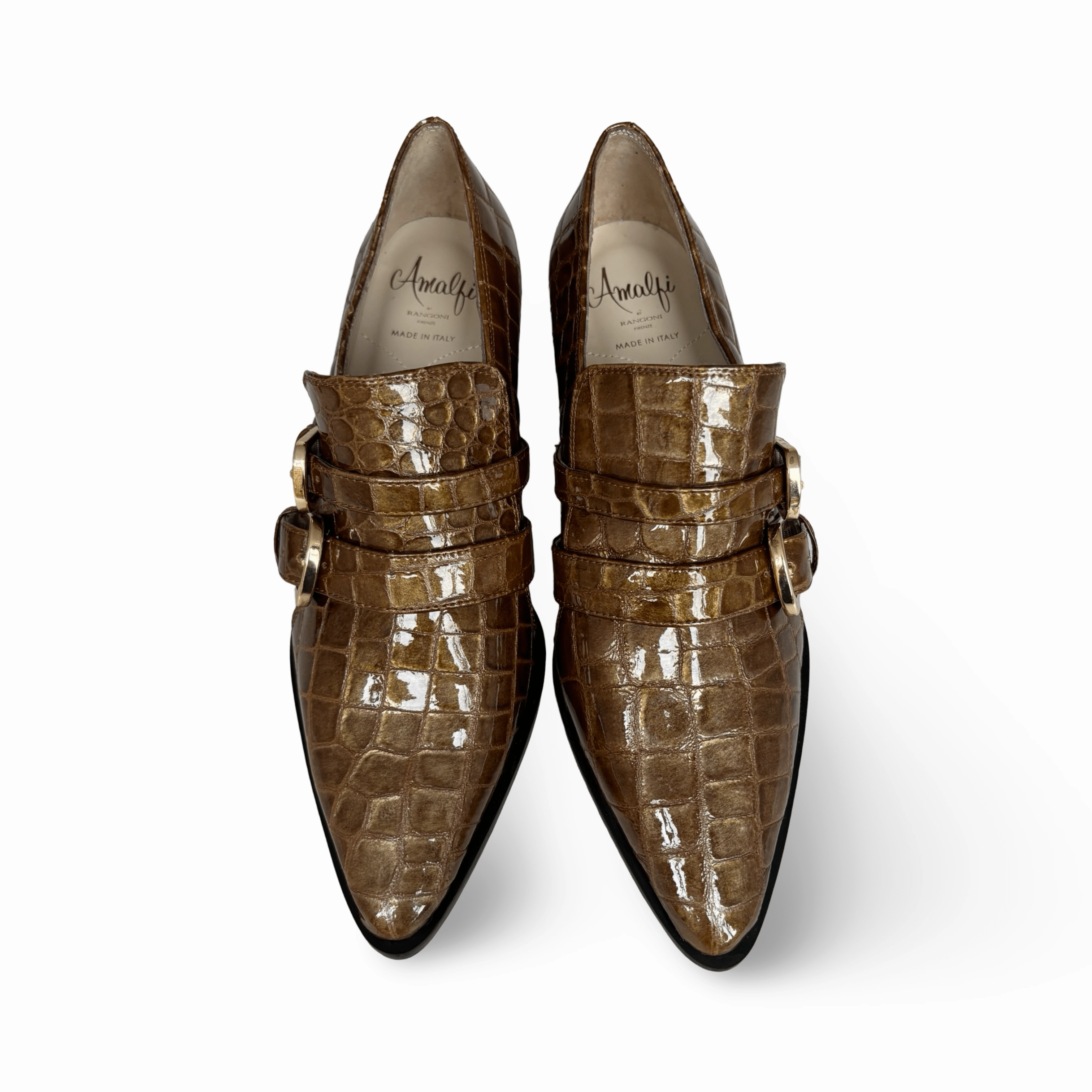 Palagio Patent Taupe Croc Buckle