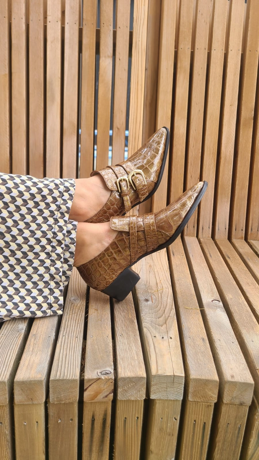 Palagio Patent Taupe Croc Buckle