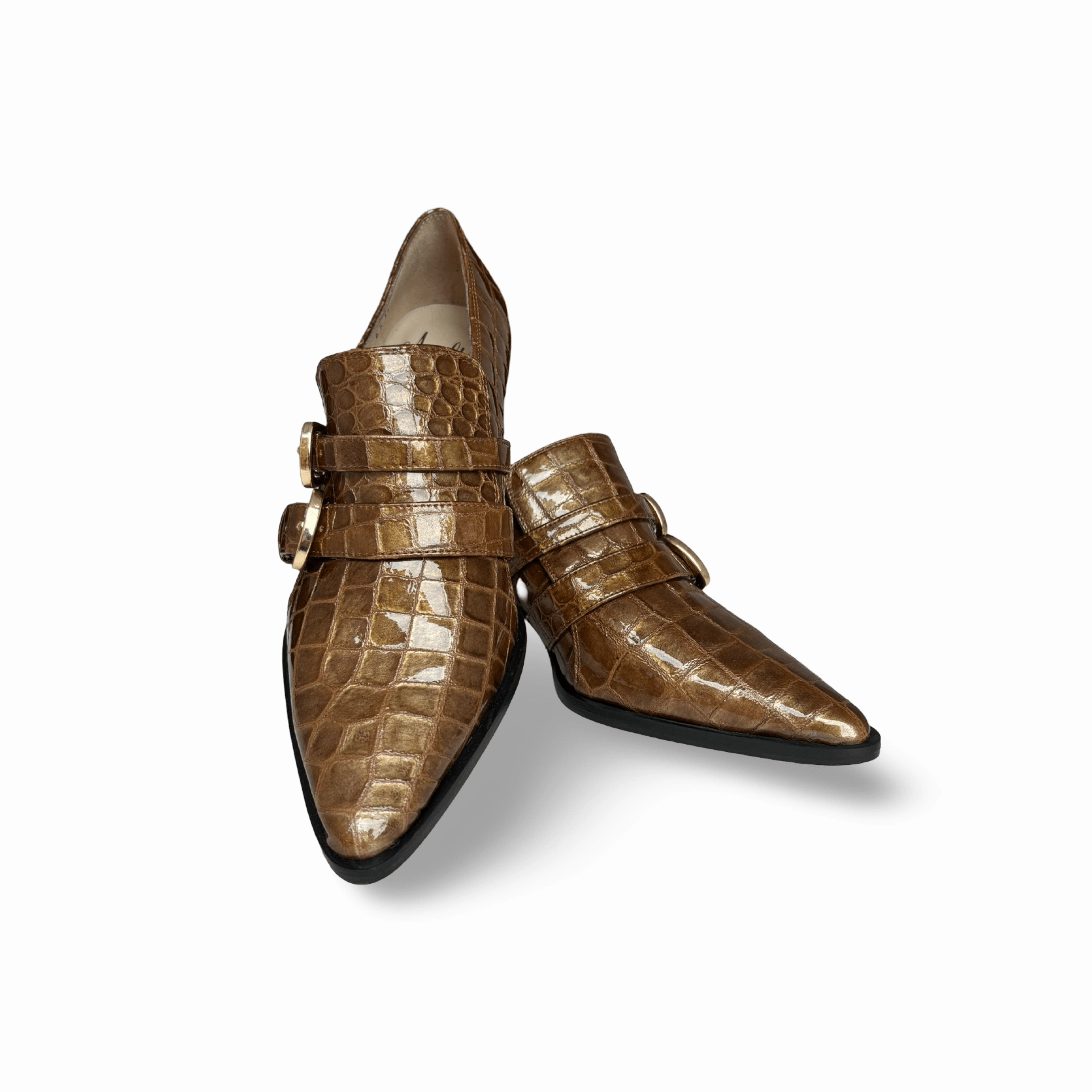 Palagio Patent Taupe Croc Buckle