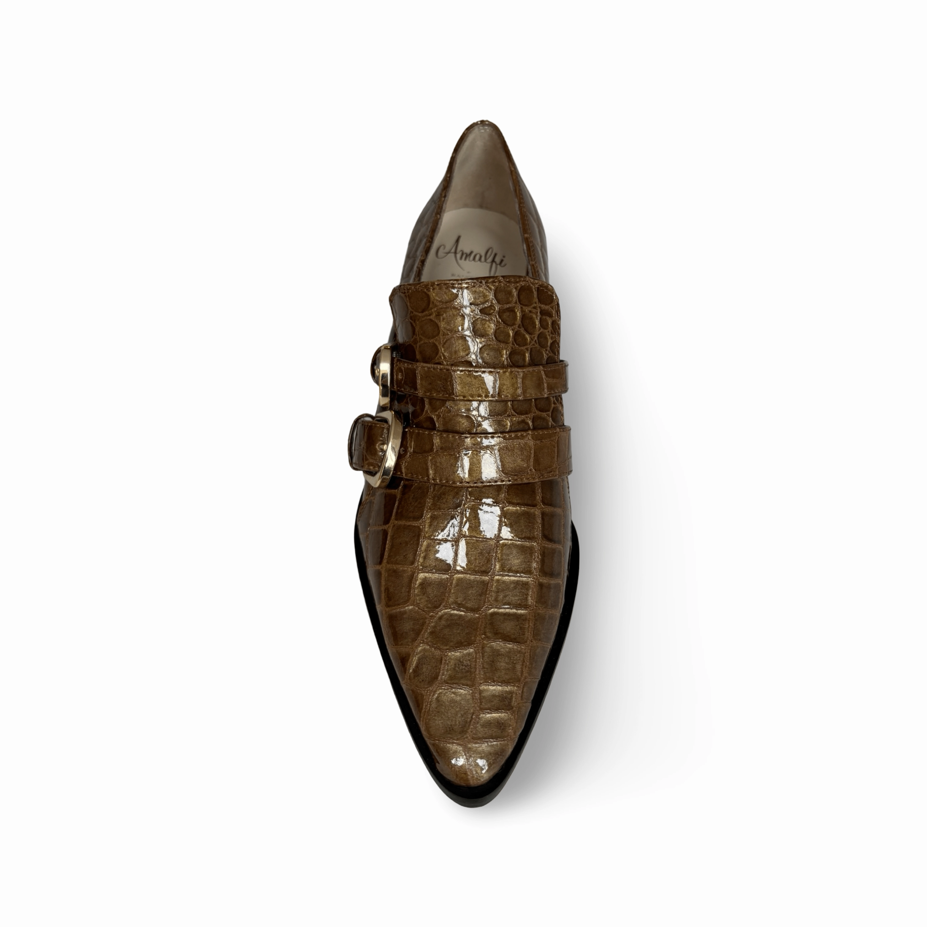 Palagio Patent Taupe Croc Buckle