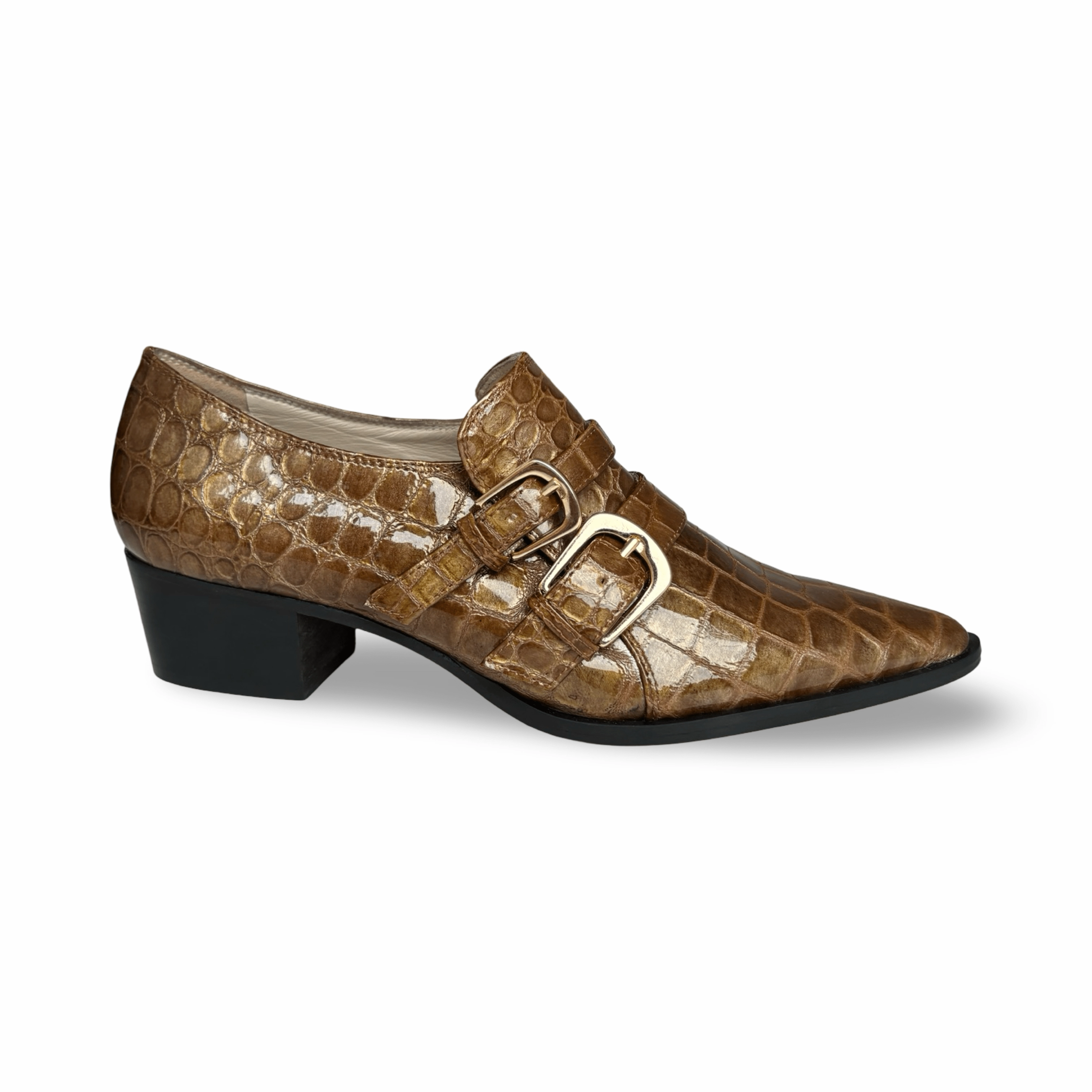 Palagio Patent Taupe Croc Buckle