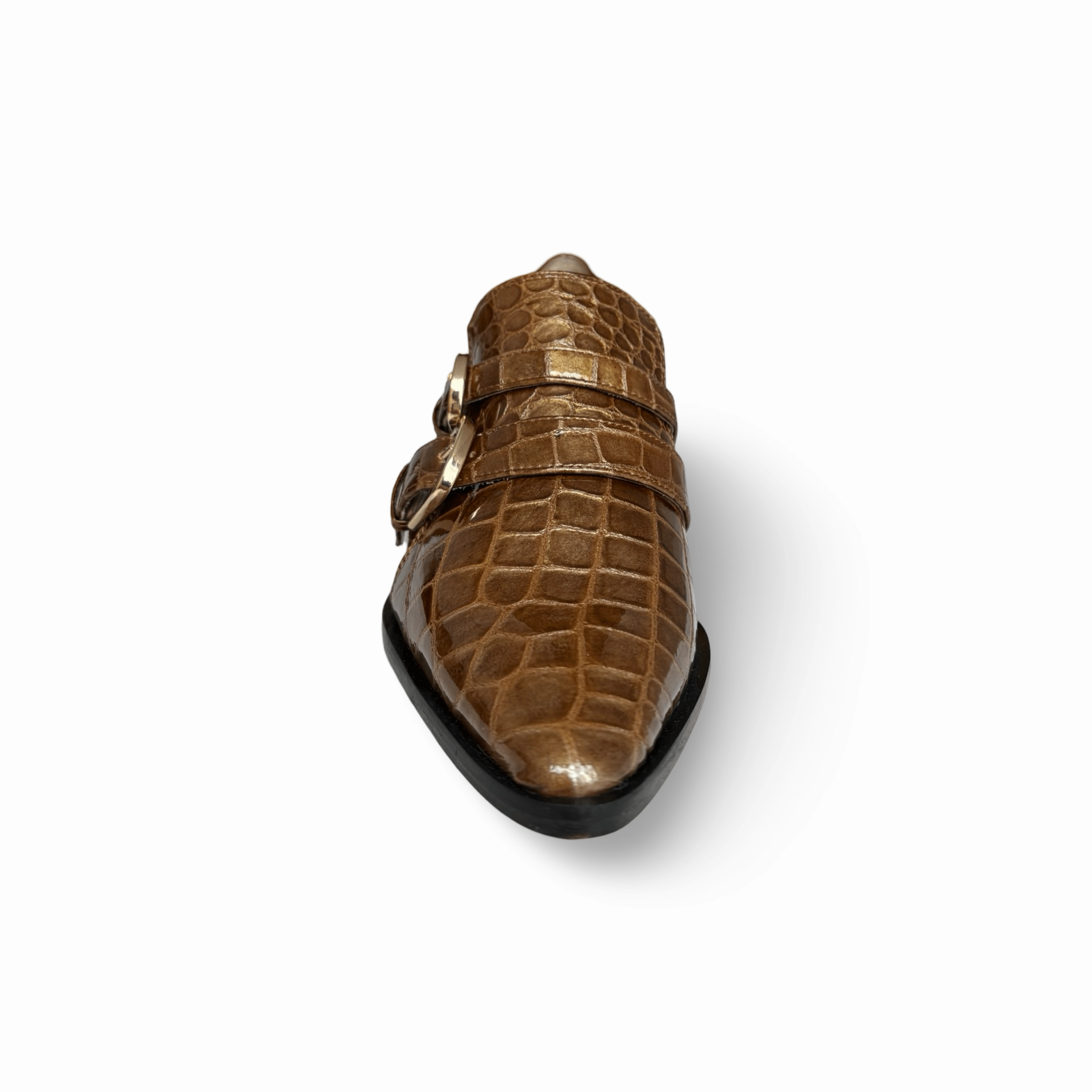 Palagio Patent Taupe Croc Buckle
