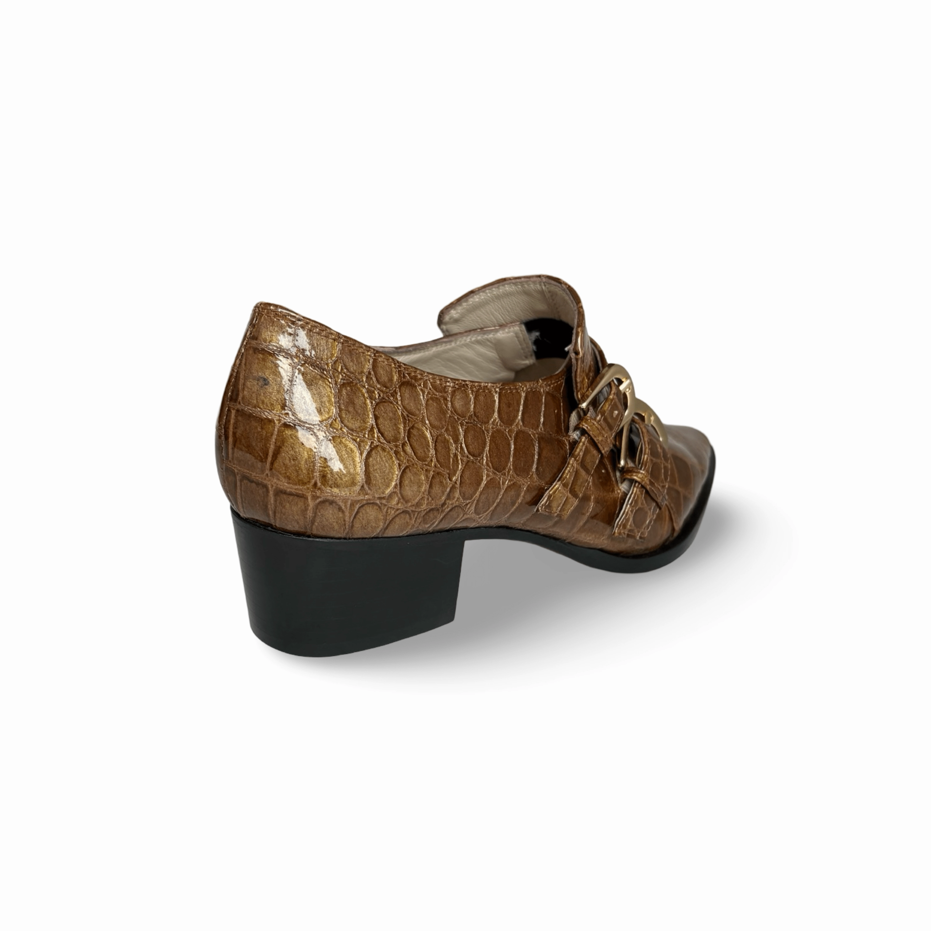 Palagio Patent Taupe Croc Buckle
