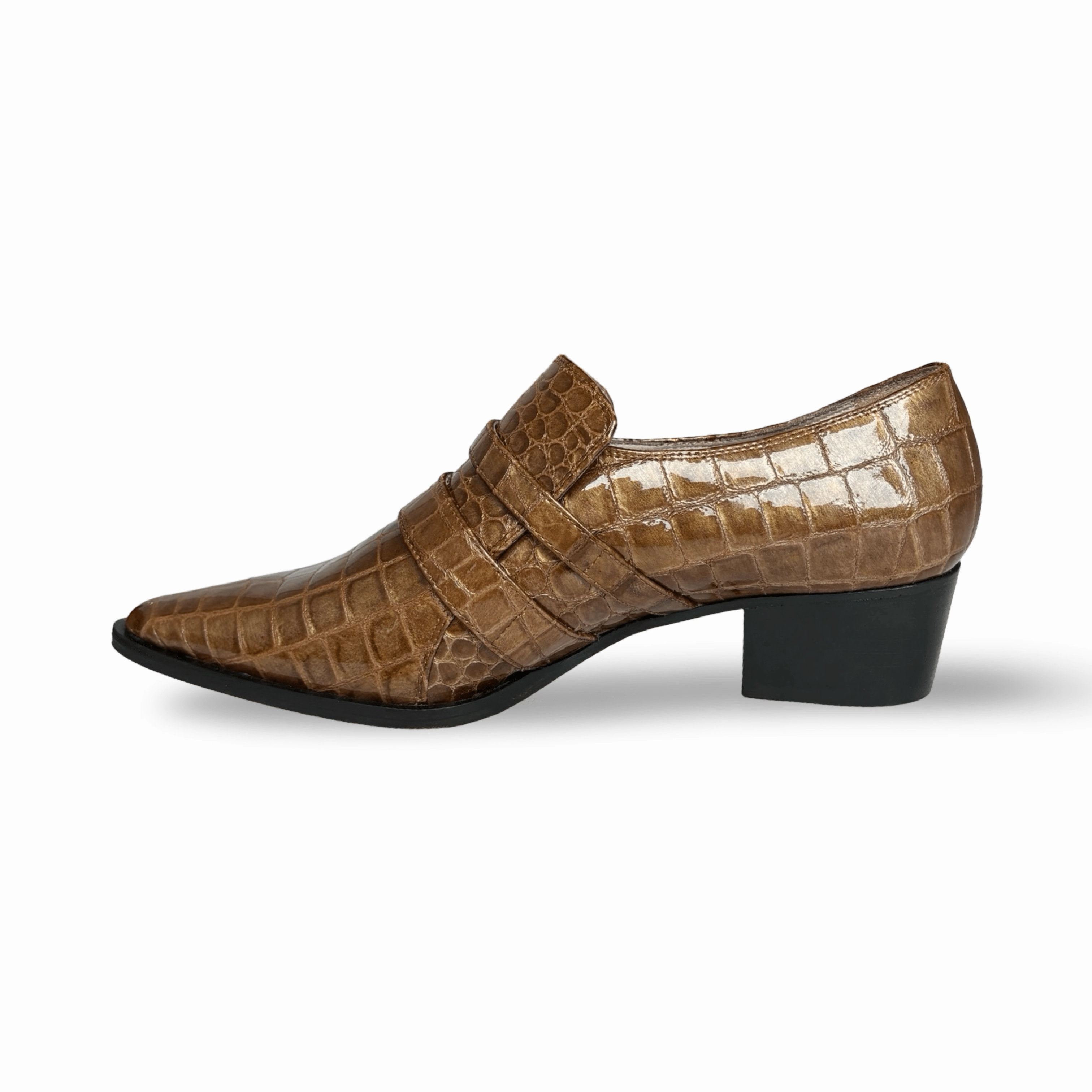 Palagio Patent Taupe Croc Buckle