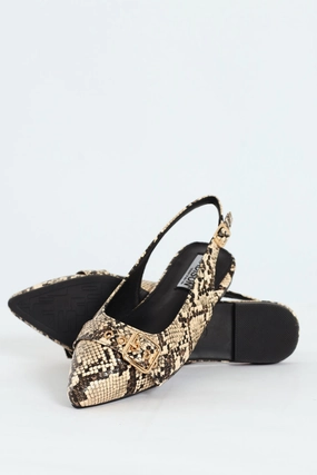 Pointed Toe Buckle Snake Print Sling Back