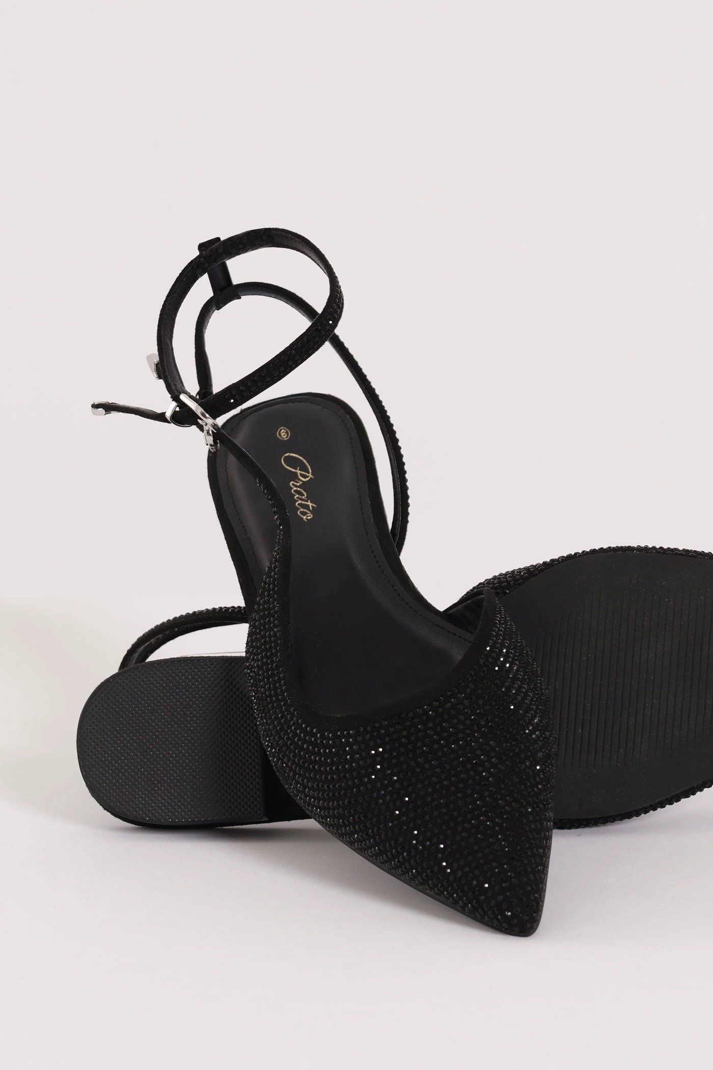 Pointy Diamante Double Strap Slingback Mule - Black