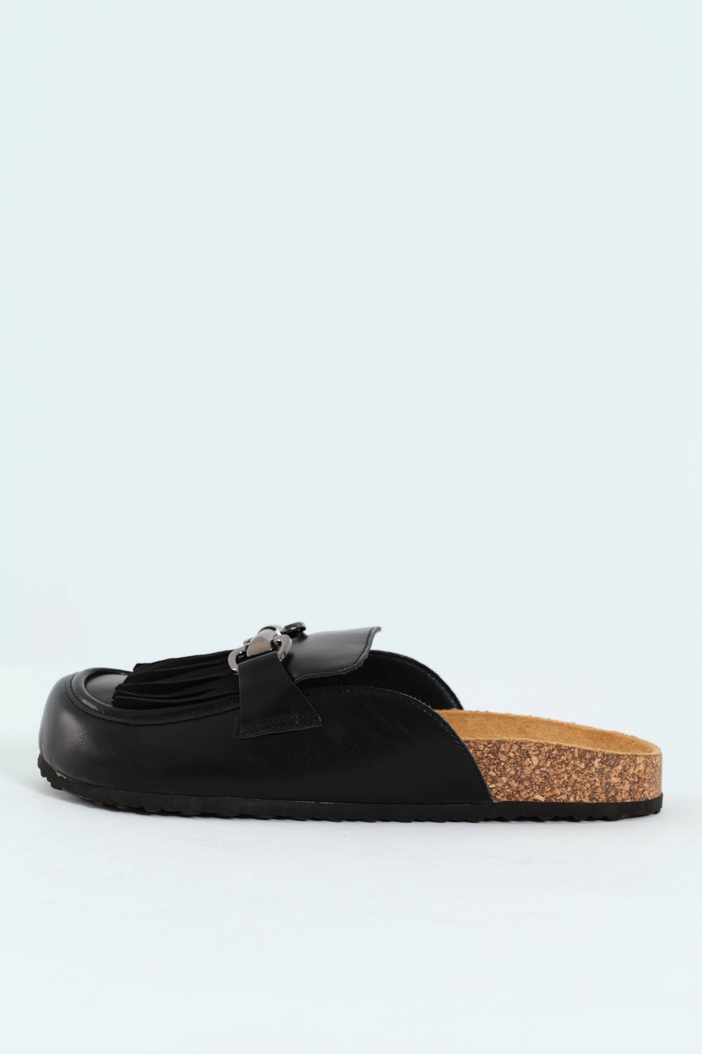Push In Mule With Tassle Apron Detail - Black