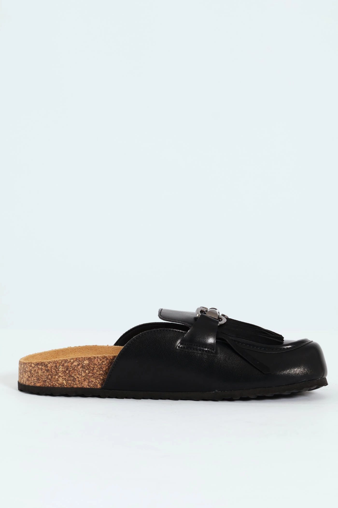 Push In Mule With Tassle Apron Detail - Black